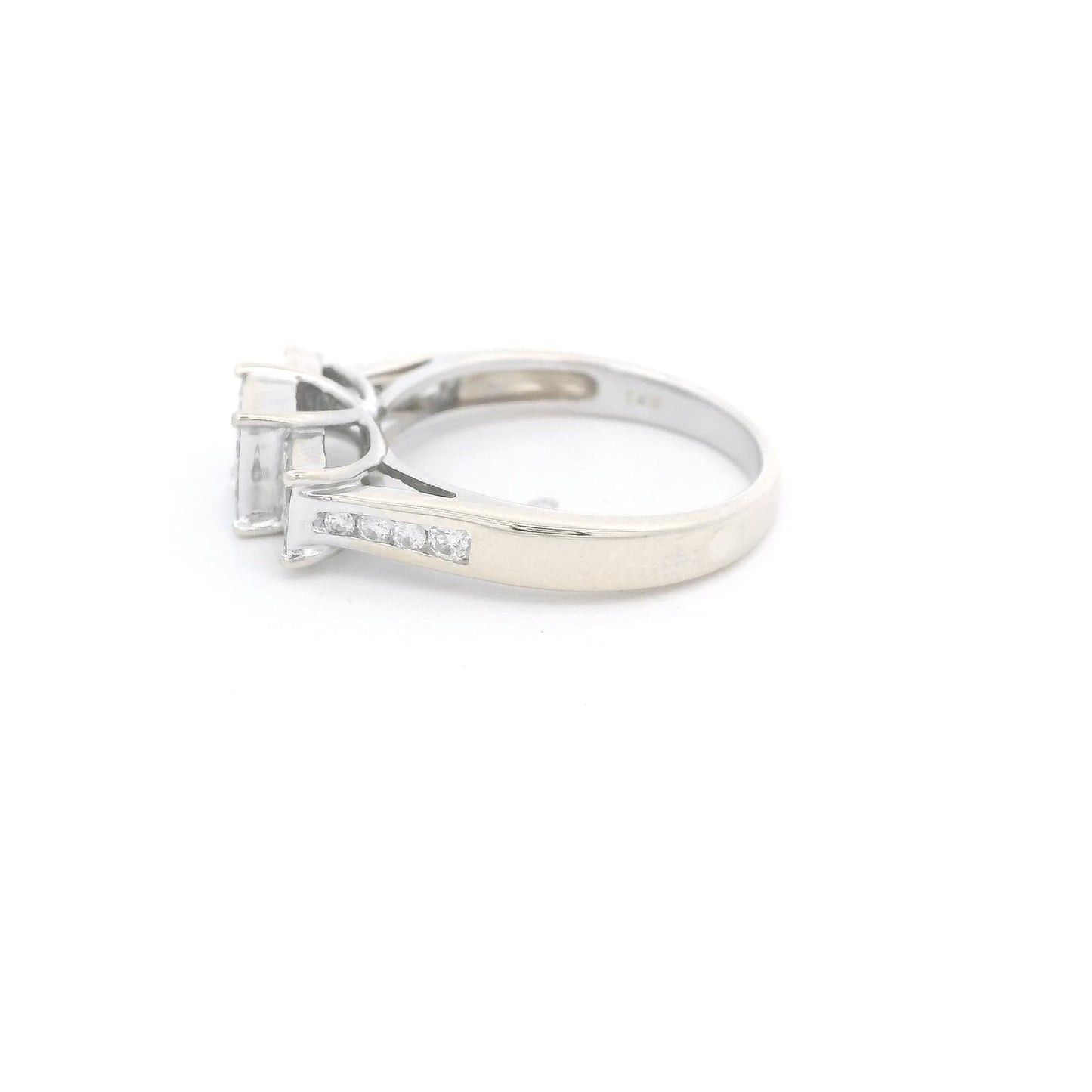 Three Head Invisible Set Princess Cut Diamond Bridal Ring with Channel Set Diamonds Down Shank - Forever Rox Fine Jewelry