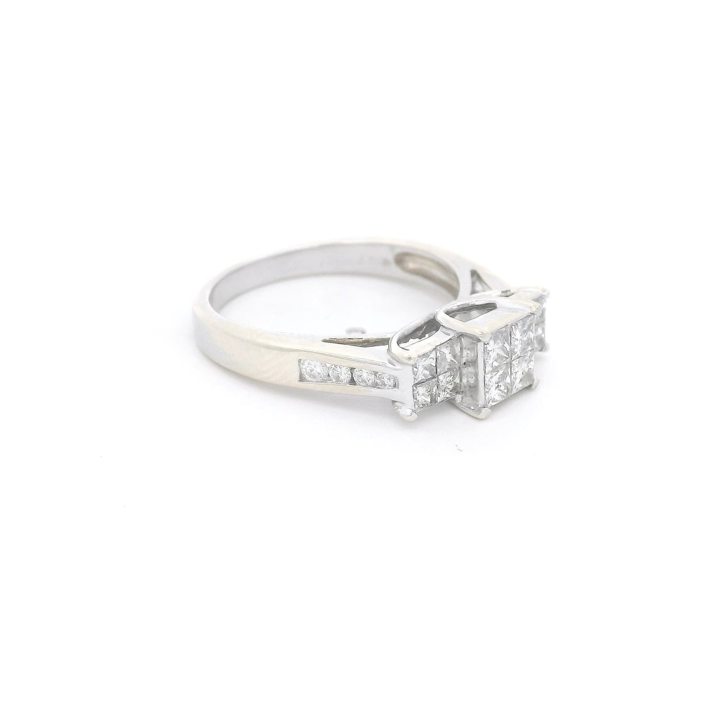 Three Head Invisible Set Princess Cut Diamond Bridal Ring with Channel Set Diamonds Down Shank - Forever Rox Fine Jewelry