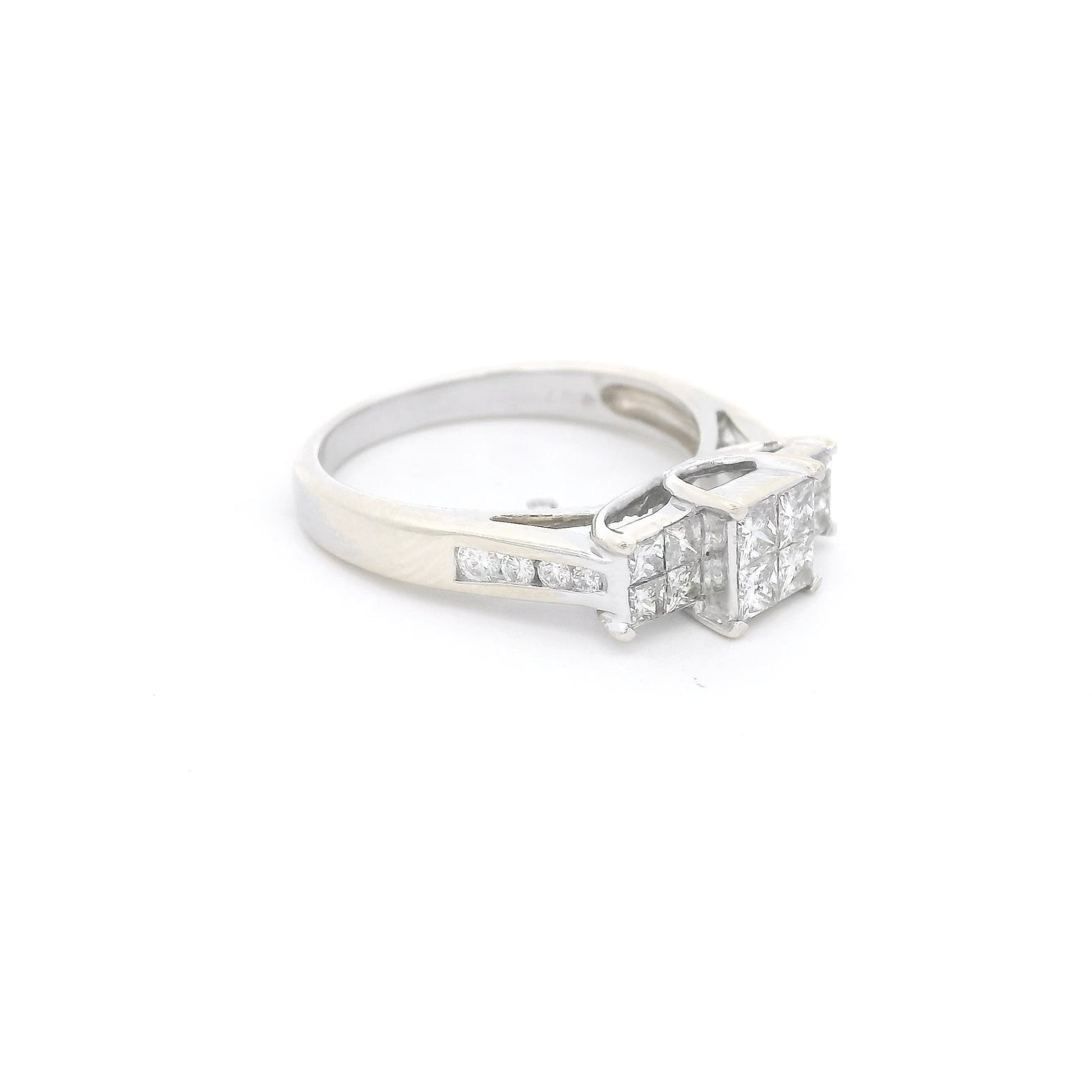 Three Head Invisible Set Princess Cut Diamond Bridal Ring with Channel Set Diamonds Down Shank - Forever Rox Fine Jewelry