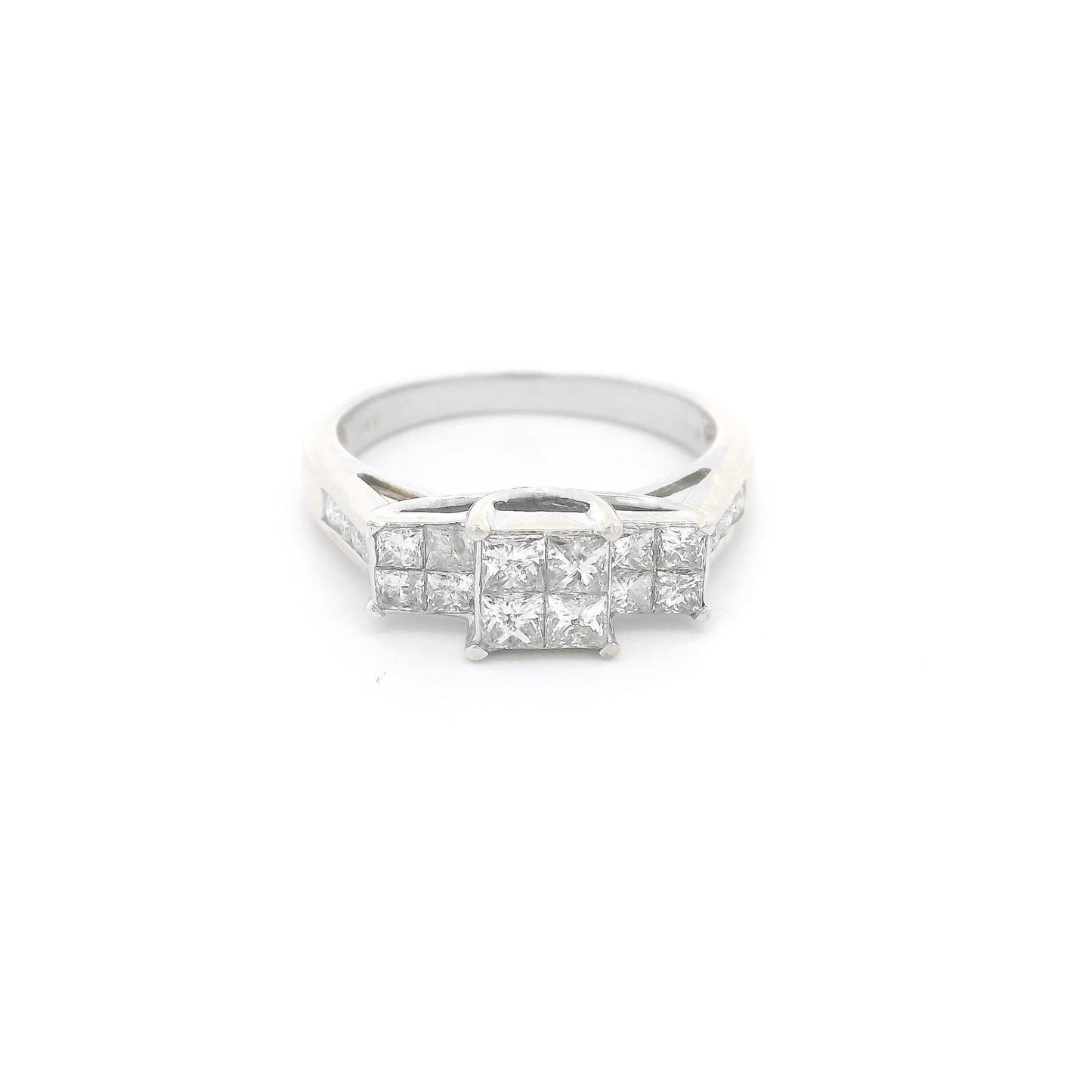 Three Head Invisible Set Princess Cut Diamond Bridal Ring with Channel Set Diamonds Down Shank - Forever Rox Fine Jewelry