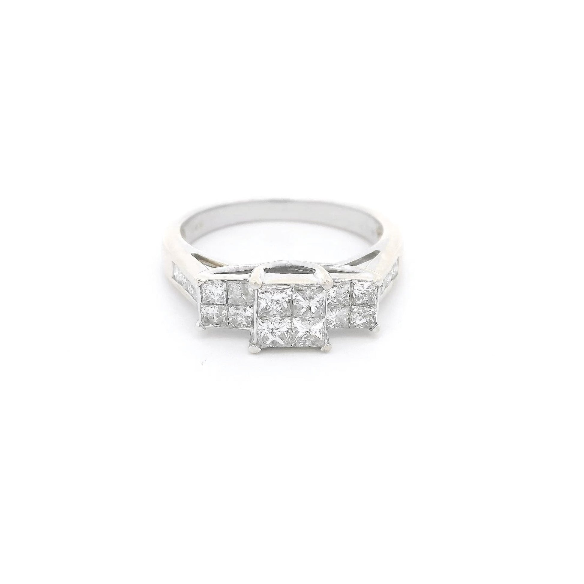 Three Head Invisible Set Princess Cut Diamond Bridal Ring with Channel Set Diamonds Down Shank - Forever Rox Fine Jewelry