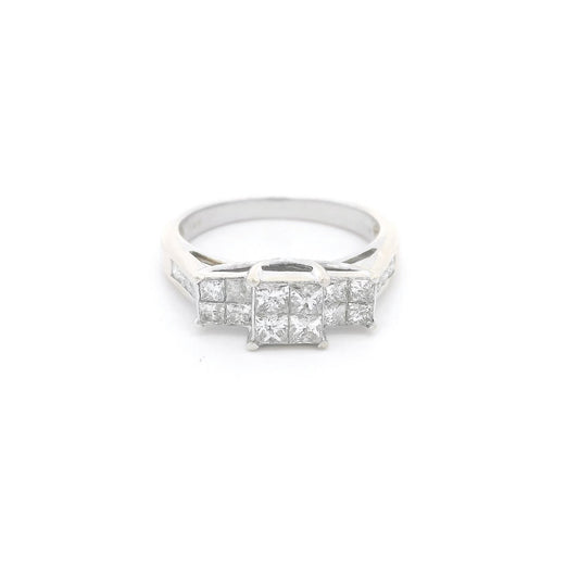 Three Head Invisible Set Princess Cut Diamond Bridal Ring with Channel Set Diamonds Down Shank - Forever Rox Fine Jewelry