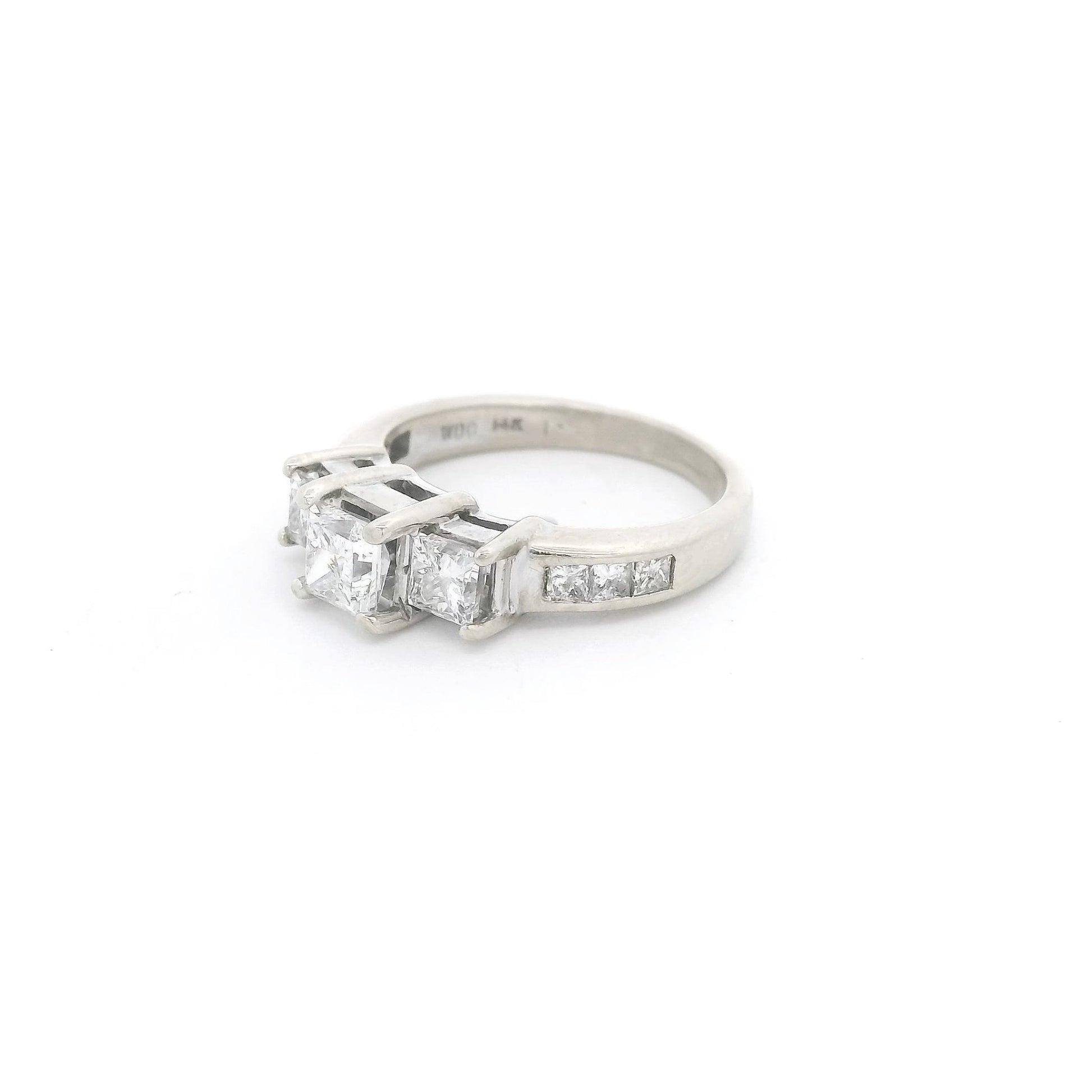 Three Princess Cut Diamond Bridal Ring with Channel Set Princess Cut Diamonds in Shank - Forever Rox Fine Jewelry