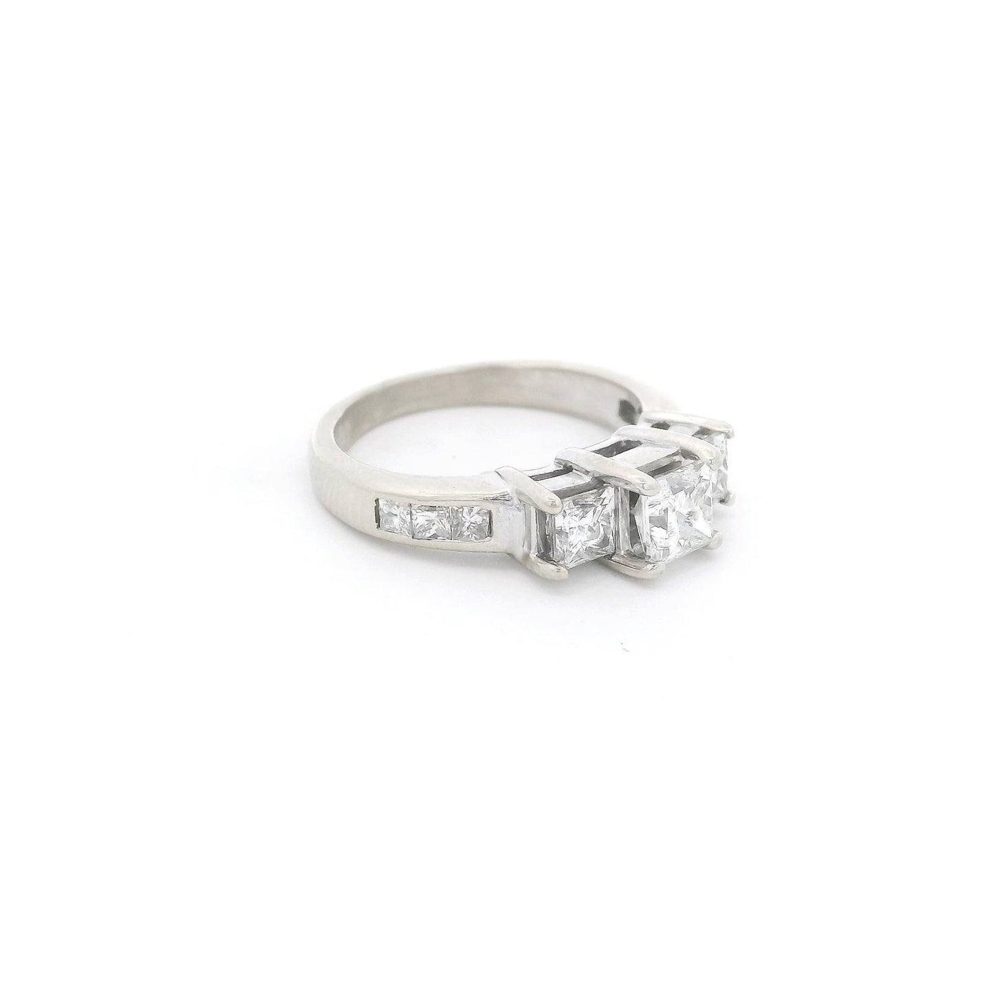 Three Princess Cut Diamond Bridal Ring with Channel Set Princess Cut Diamonds in Shank - Forever Rox Fine Jewelry
