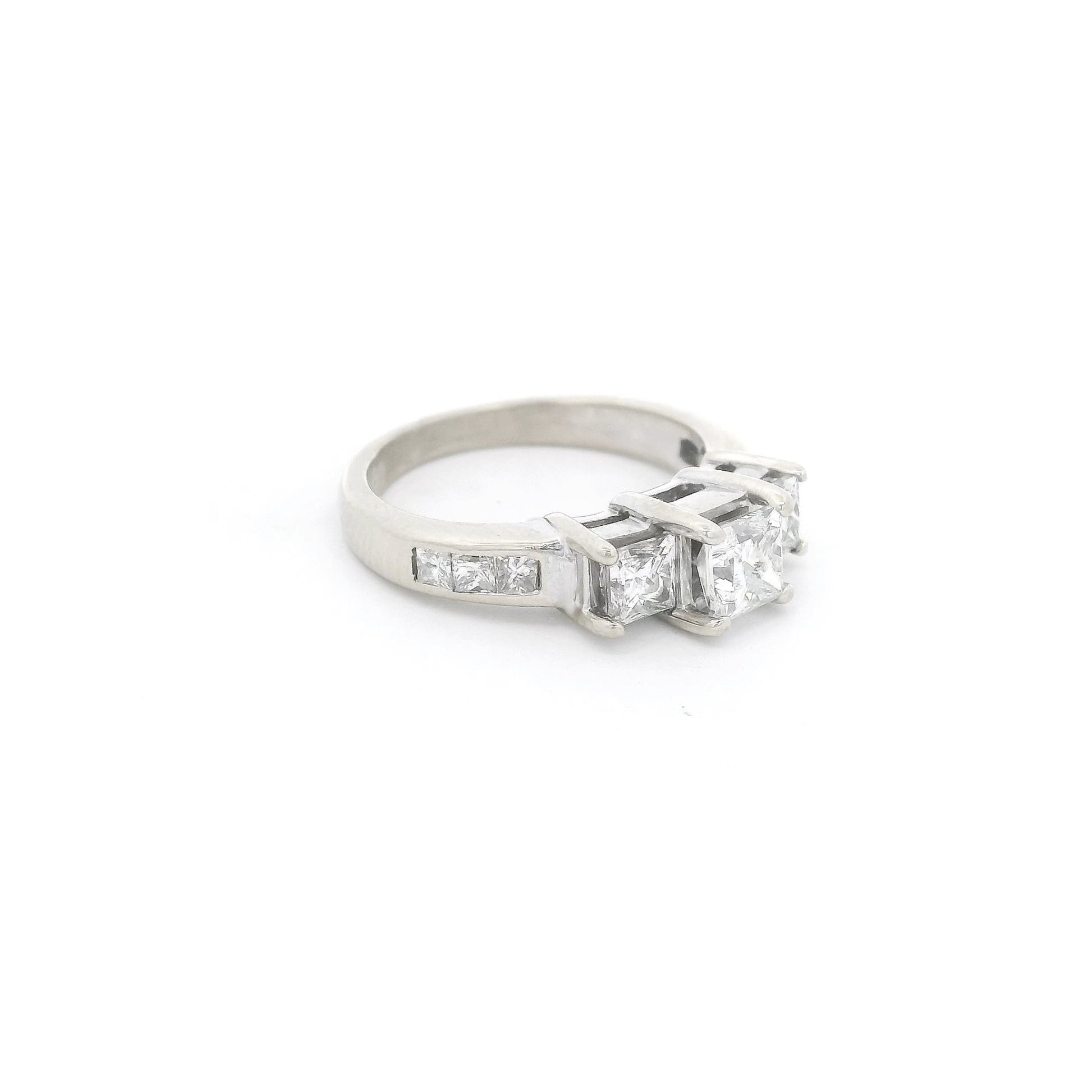 Three Princess Cut Diamond Bridal Ring with Channel Set Princess Cut Diamonds in Shank - Forever Rox Fine Jewelry