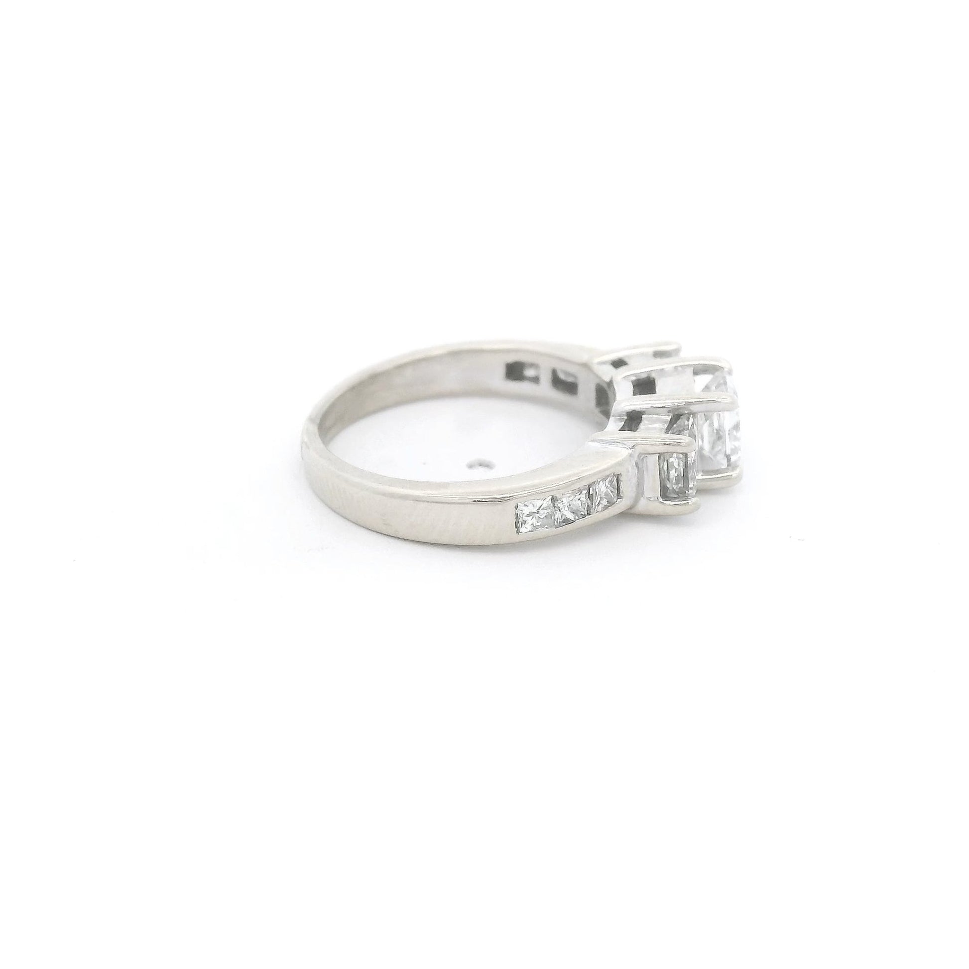 Three Princess Cut Diamond Bridal Ring with Channel Set Princess Cut Diamonds in Shank - Forever Rox Fine Jewelry