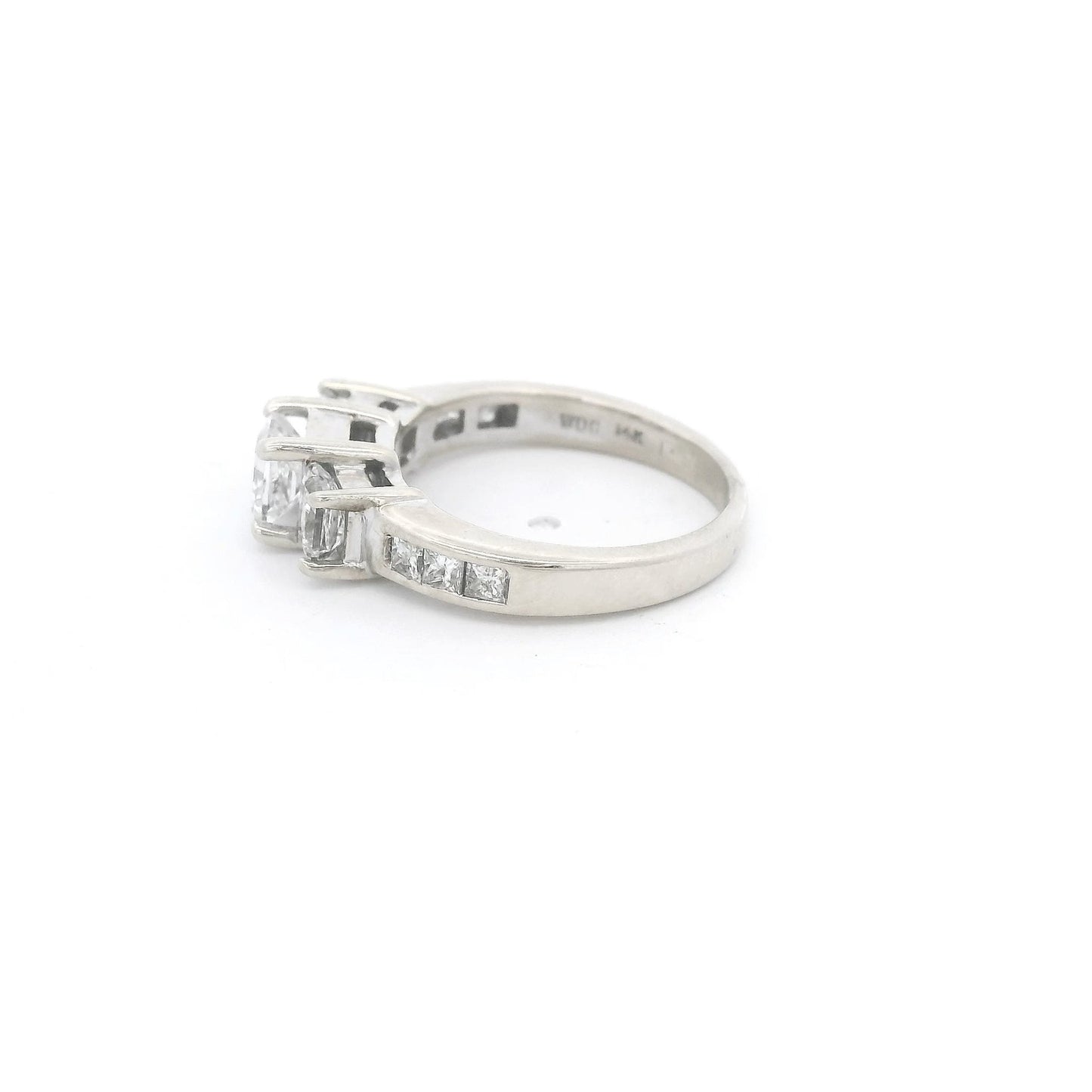 Three Princess Cut Diamond Bridal Ring with Channel Set Princess Cut Diamonds in Shank - Forever Rox Fine Jewelry