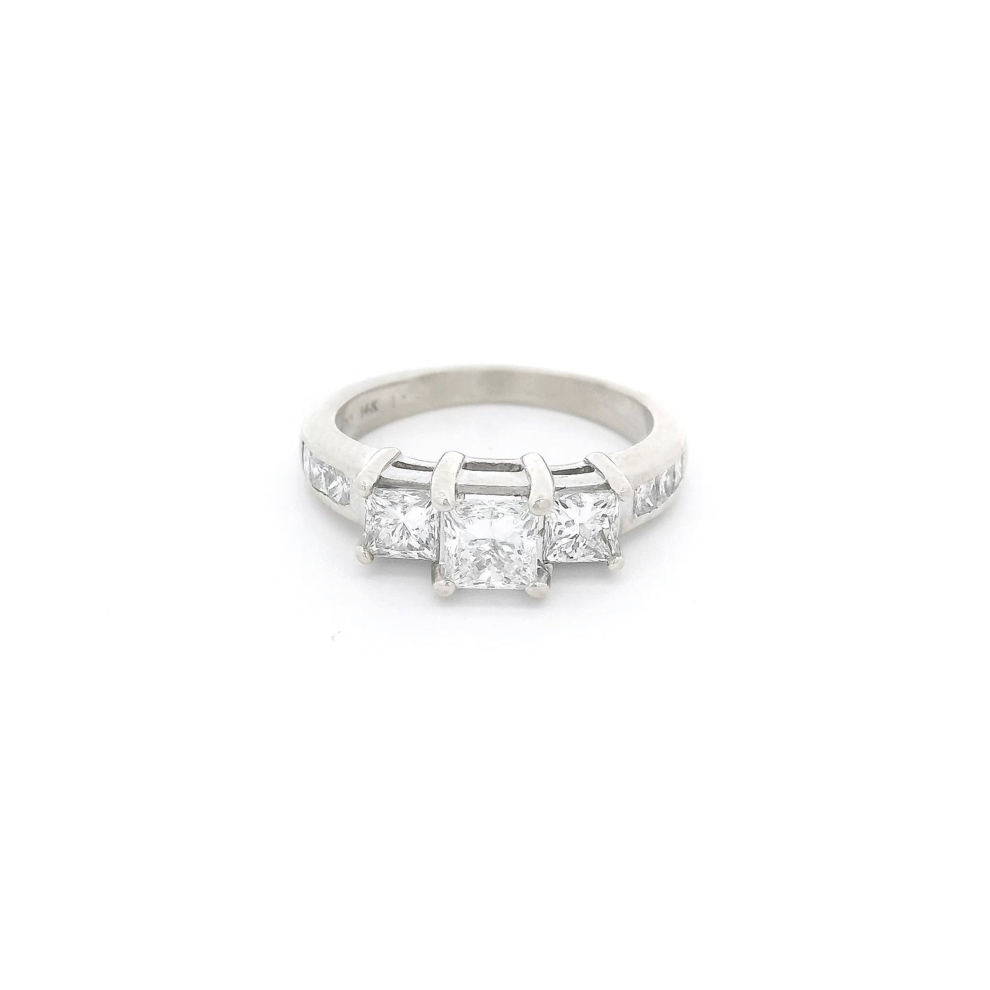 Three Princess Cut Diamond Bridal Ring with Channel Set Princess Cut Diamonds in Shank - Forever Rox Fine Jewelry