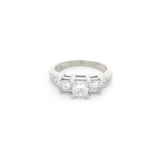 Three Princess Cut Diamond Bridal Ring with Channel Set Princess Cut Diamonds in Shank - Forever Rox Fine Jewelry