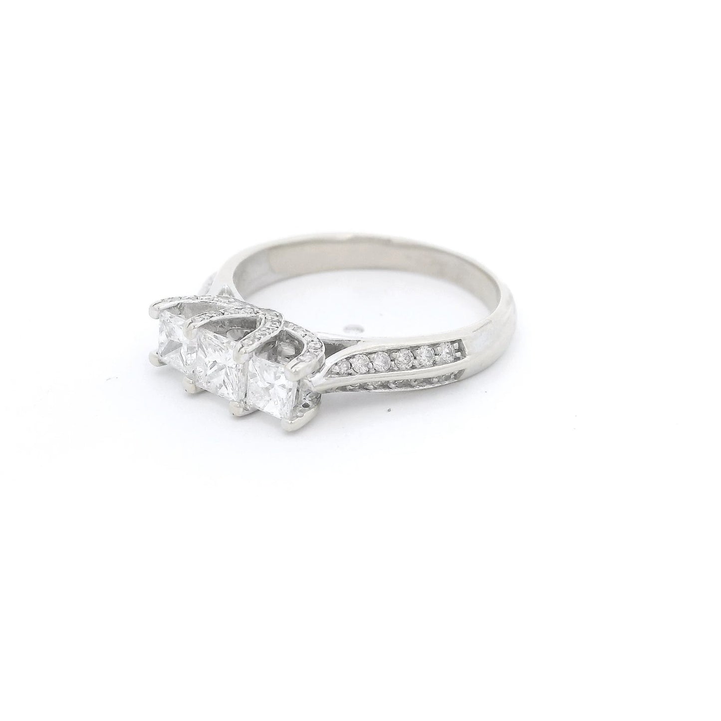 Three Princess Cut Diamond Bridal Ring With Diamonds on Either Side of Both Shanks & Head - Forever Rox Fine Jewelry