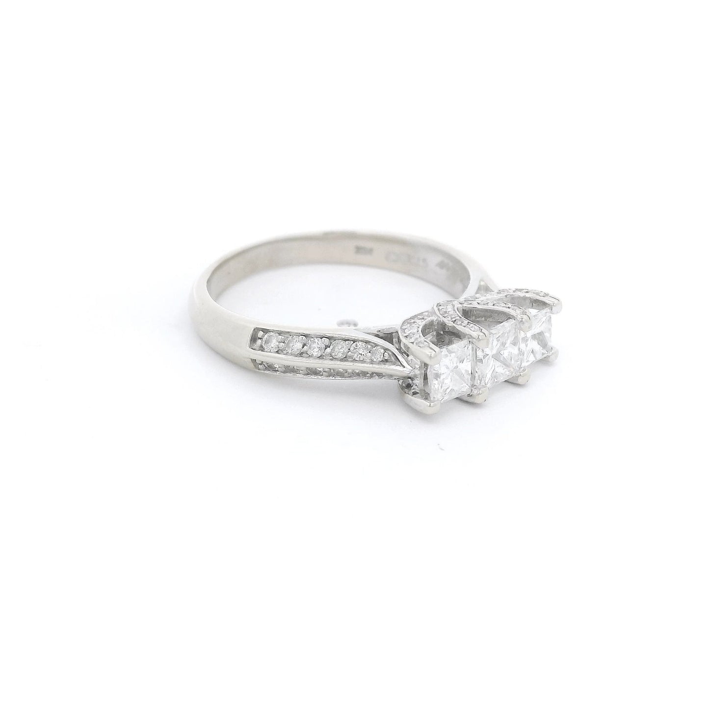 Three Princess Cut Diamond Bridal Ring With Diamonds on Either Side of Both Shanks & Head - Forever Rox Fine Jewelry