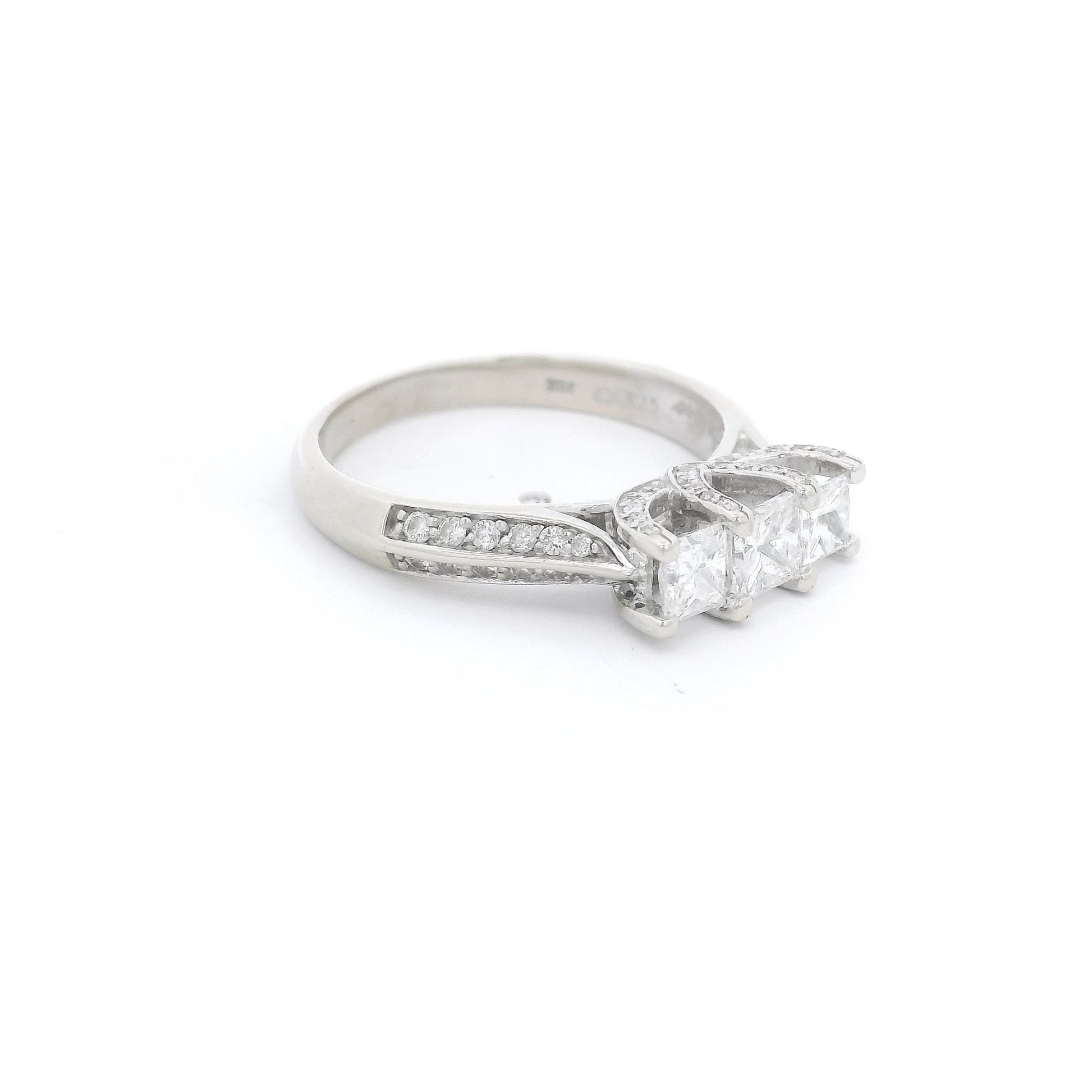 Three Princess Cut Diamond Bridal Ring With Diamonds on Either Side of Both Shanks & Head - Forever Rox Fine Jewelry