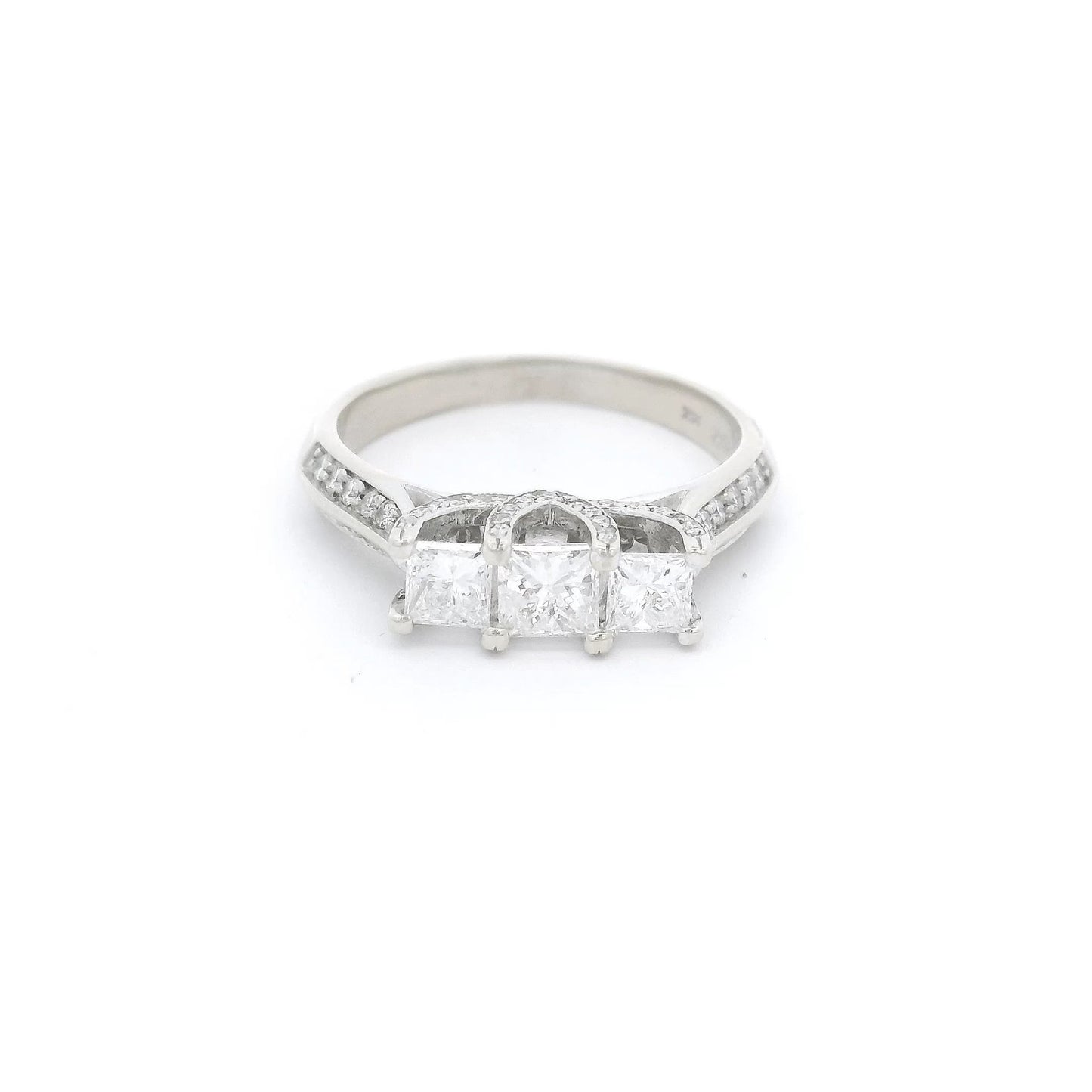 Three Princess Cut Diamond Bridal Ring With Diamonds on Either Side of Both Shanks & Head - Forever Rox Fine Jewelry