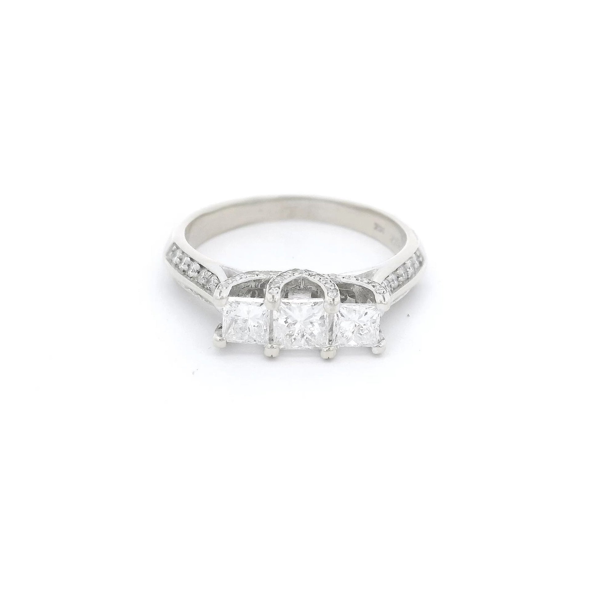 Three Princess Cut Diamond Bridal Ring With Diamonds on Either Side of Both Shanks & Head - Forever Rox Fine Jewelry