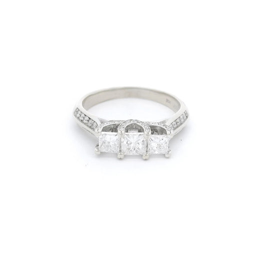 Three Princess Cut Diamond Bridal Ring With Diamonds on Either Side of Both Shanks & Head - Forever Rox Fine Jewelry
