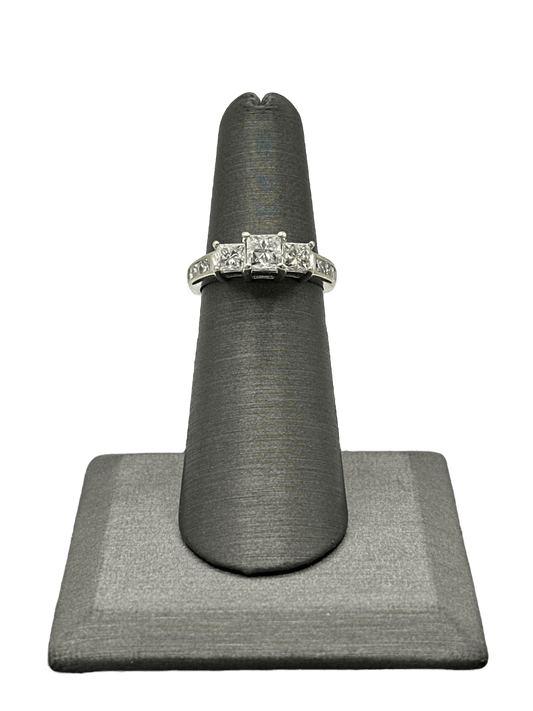 Three Princess Cut Diamond Bridal Ring With Princess Cut Diamonds Down Shank - Forever Rox