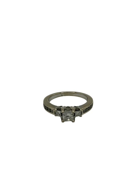 Three Princess Cut Diamonds & Round Diamond White Gold Bridal Ring - Forever Rox