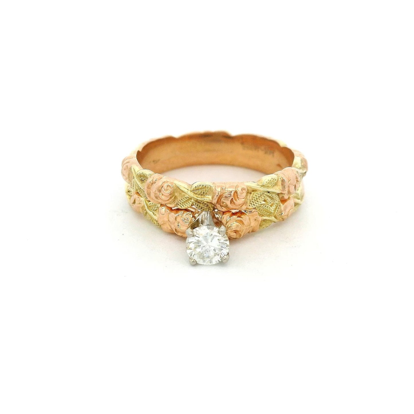 Tri Tone Floral Diamond Ring Set - Forever Rox
