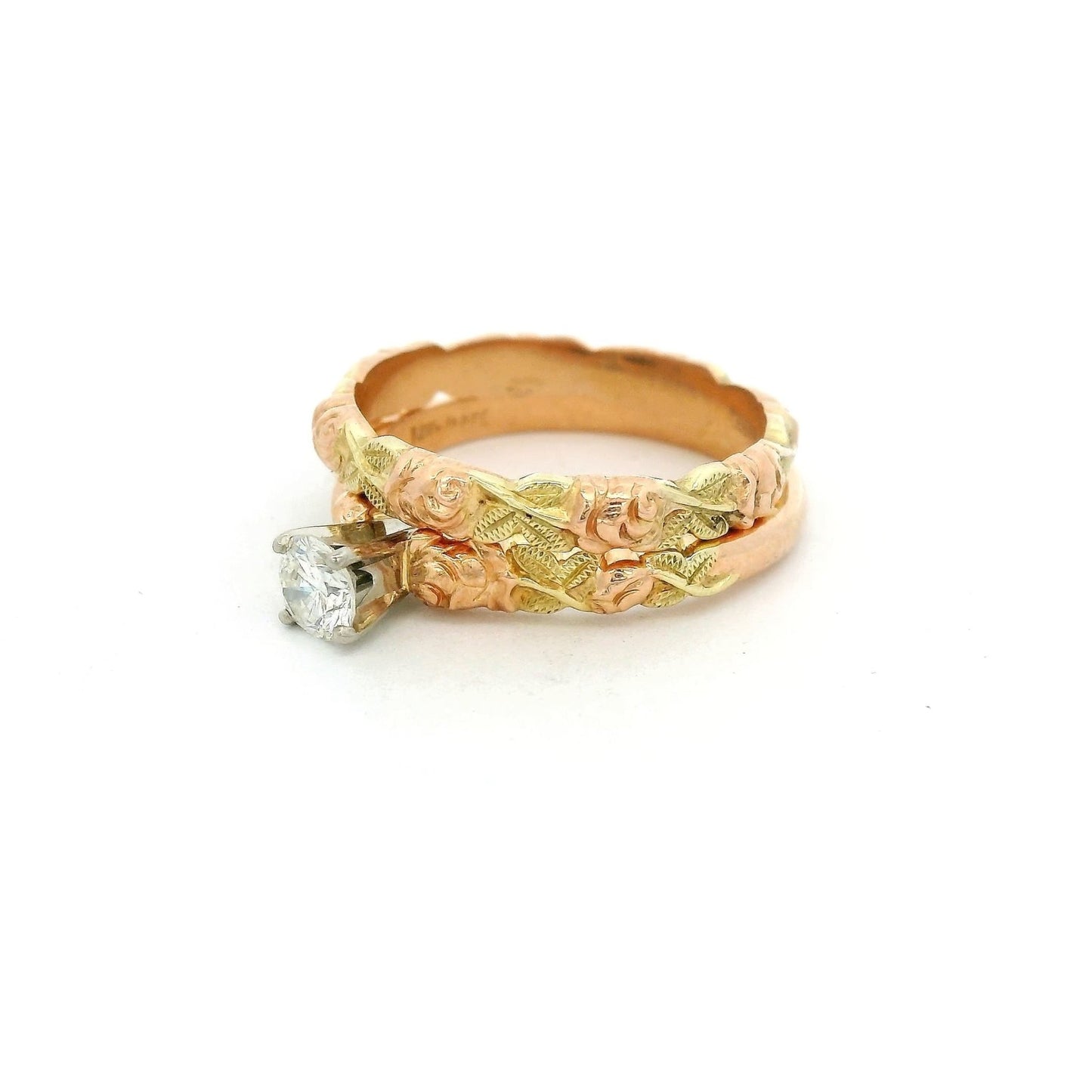 Tri Tone Floral Diamond Ring Set - Forever Rox