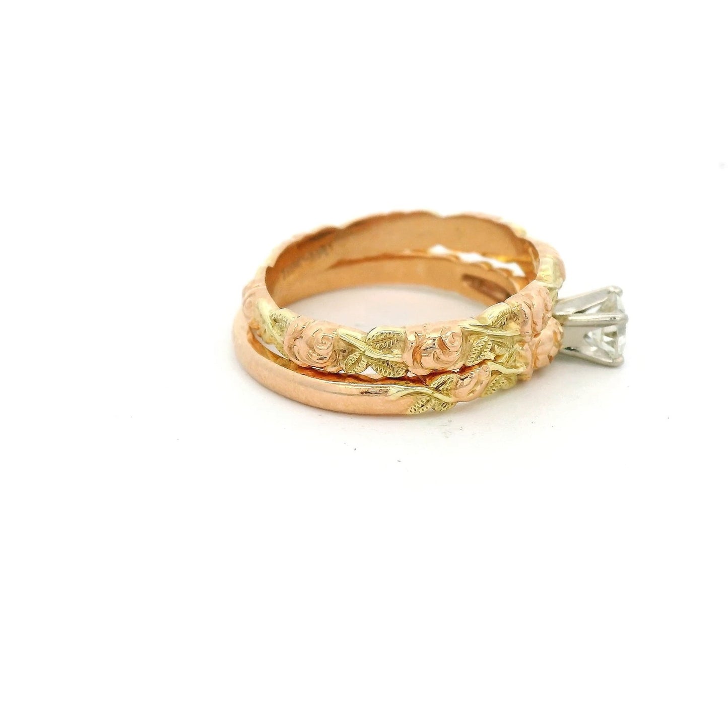 Tri Tone Floral Diamond Ring Set - Forever Rox