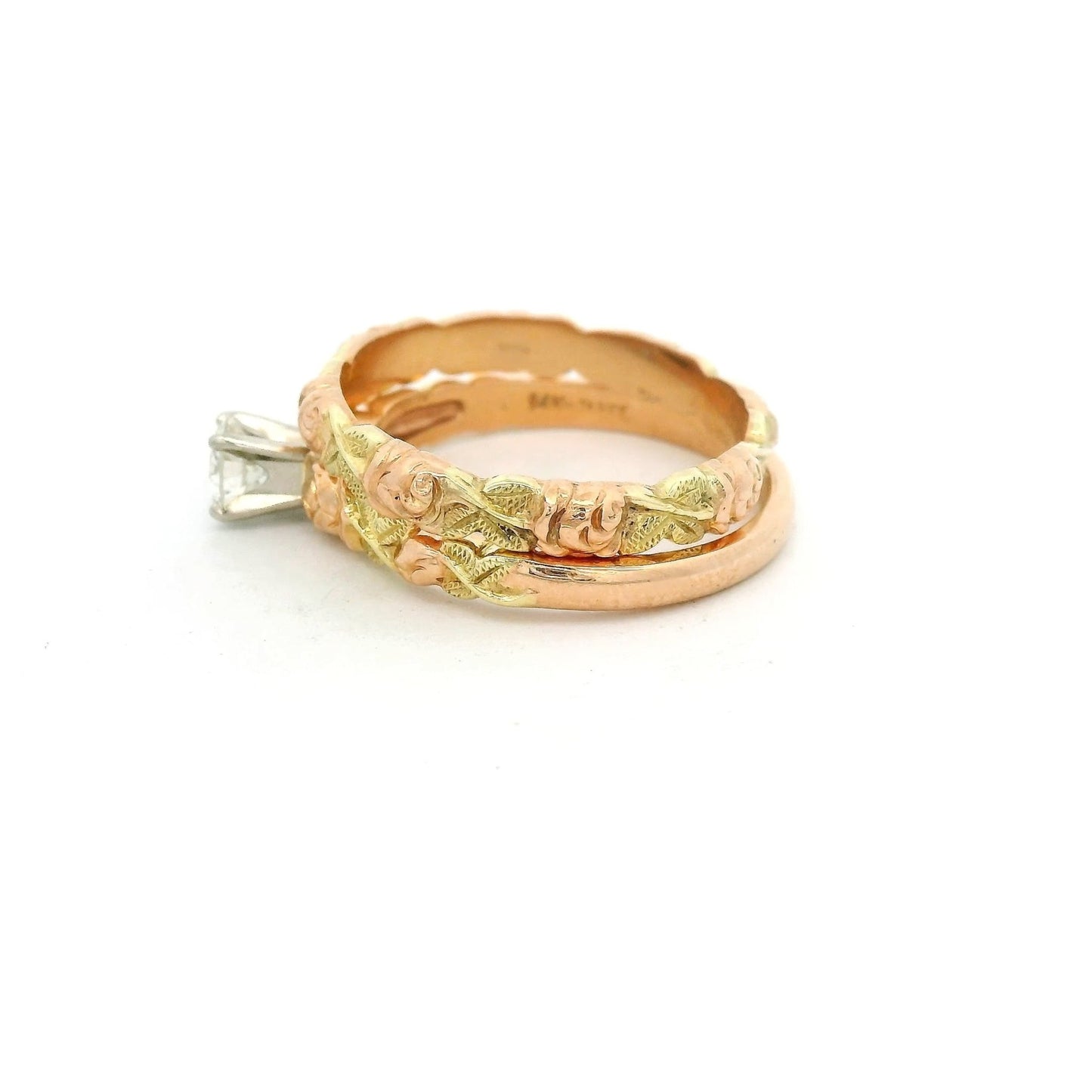 Tri Tone Floral Diamond Ring Set - Forever Rox