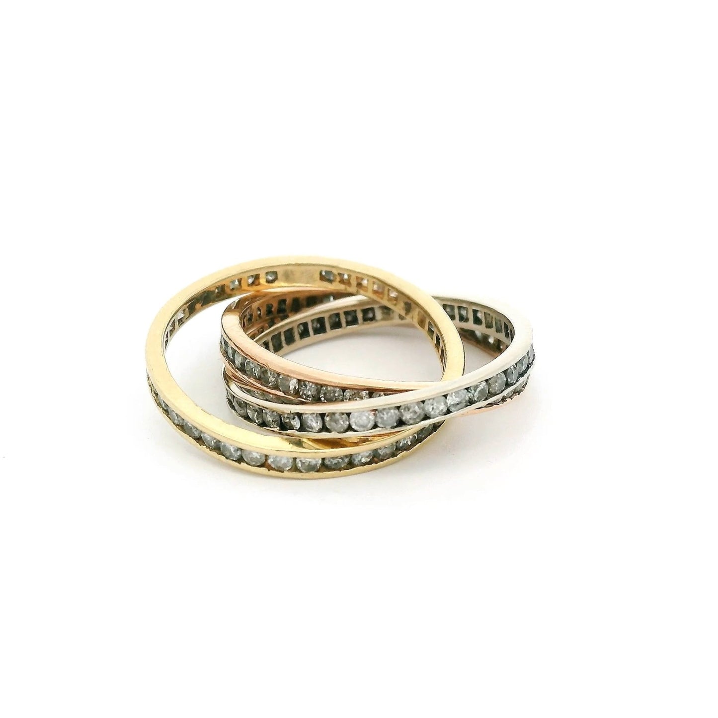 Tri - Tone Triple Interlocked Diamond Eternity Band - Forever Rox