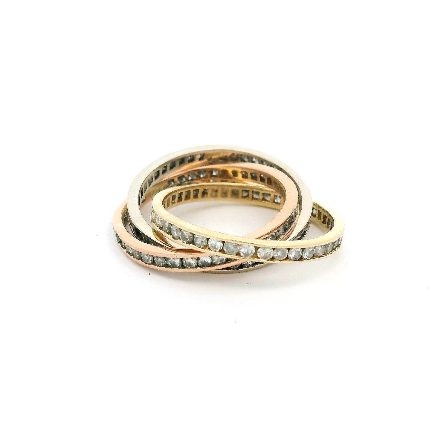 Tri - Tone Triple Interlocked Diamond Eternity Band - Forever Rox