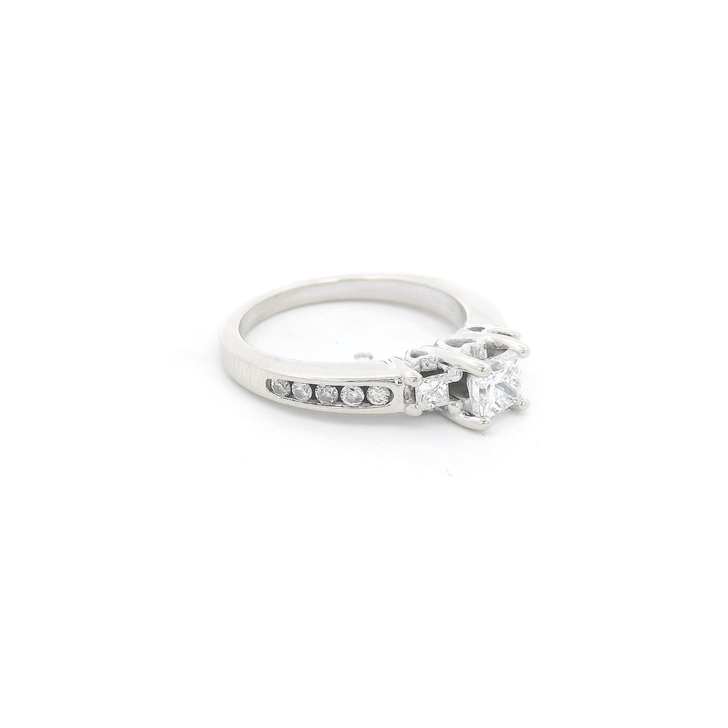 Triple Princess Cut Diamond Bridal Ring with Channel Set Diamonds & Diamonds Inside The Shank - Forever Rox Fine Jewelry