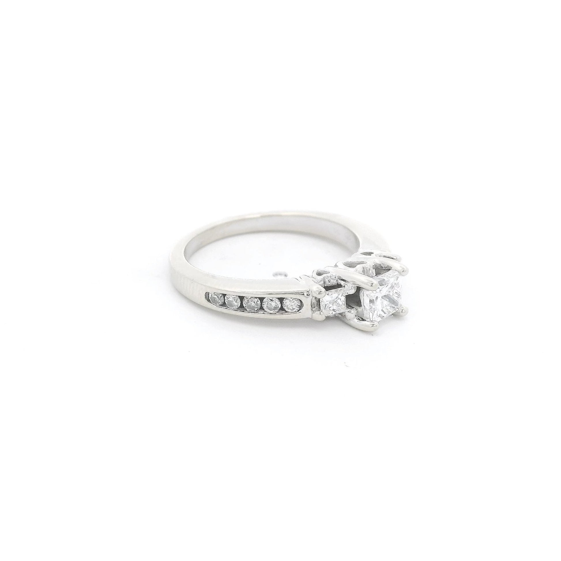 Triple Princess Cut Diamond Bridal Ring with Channel Set Diamonds & Diamonds Inside The Shank - Forever Rox Fine Jewelry