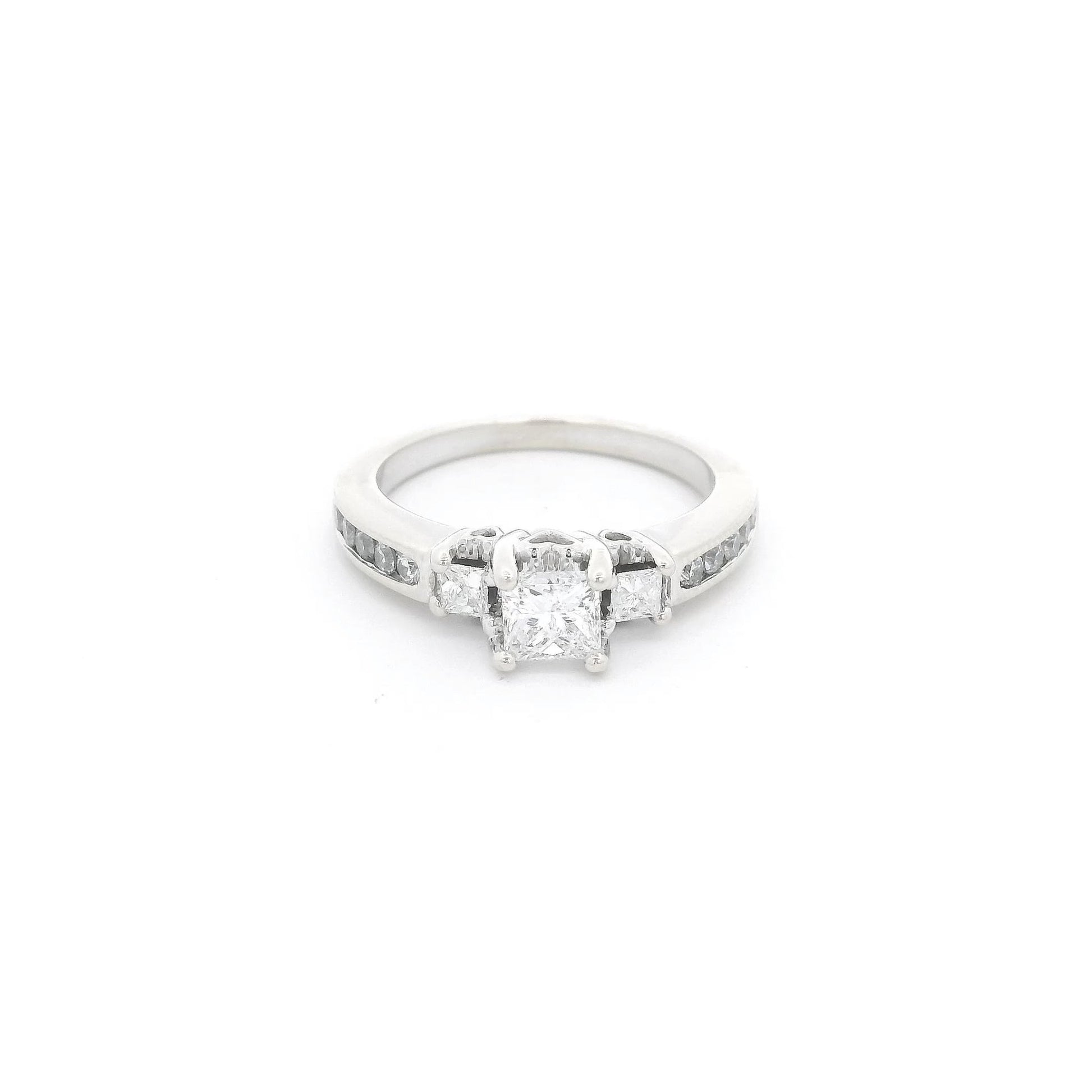 Triple Princess Cut Diamond Bridal Ring with Channel Set Diamonds & Diamonds Inside The Shank - Forever Rox Fine Jewelry