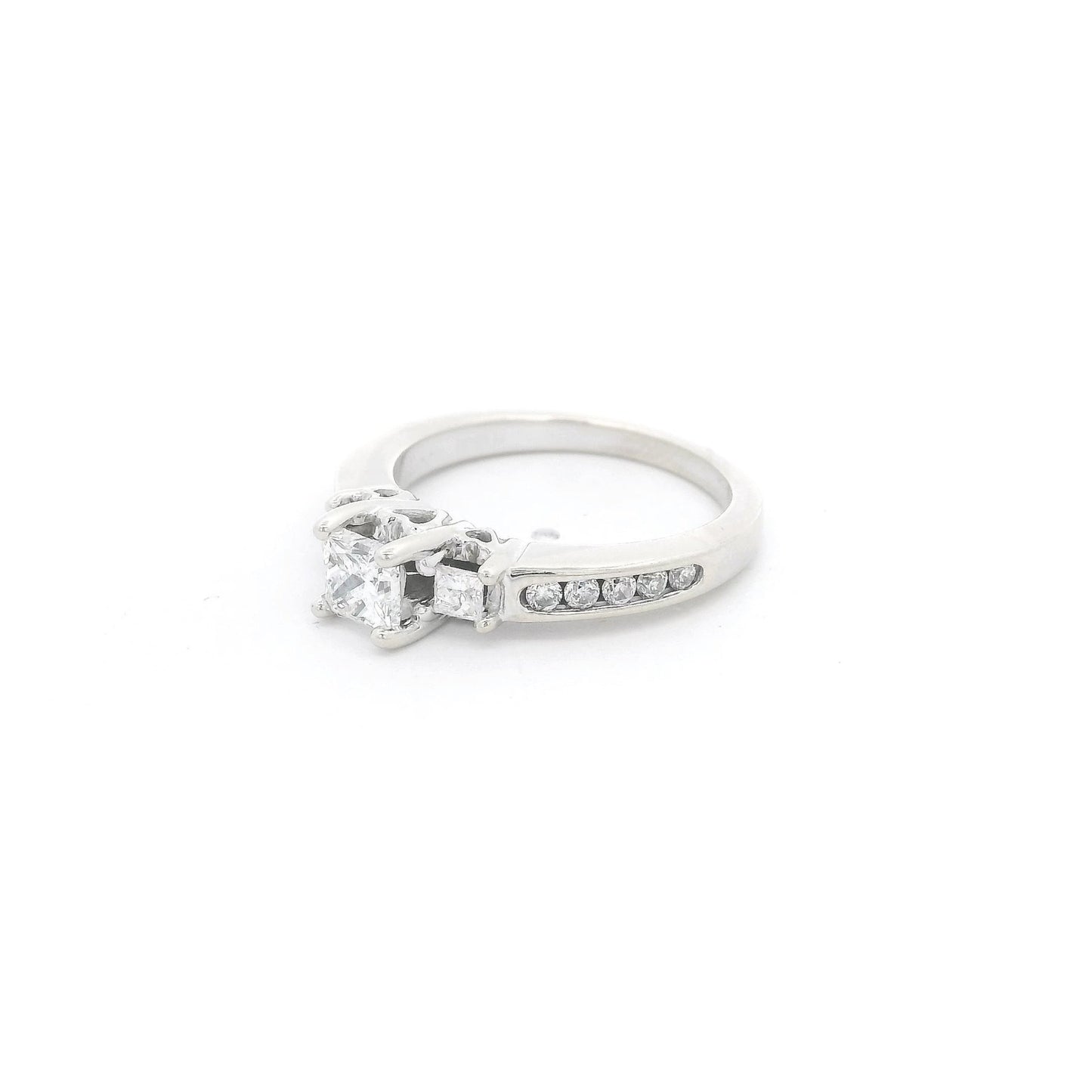 Triple Princess Cut Diamond Bridal Ring with Channel Set Diamonds & Diamonds Inside The Shank - Forever Rox Fine Jewelry
