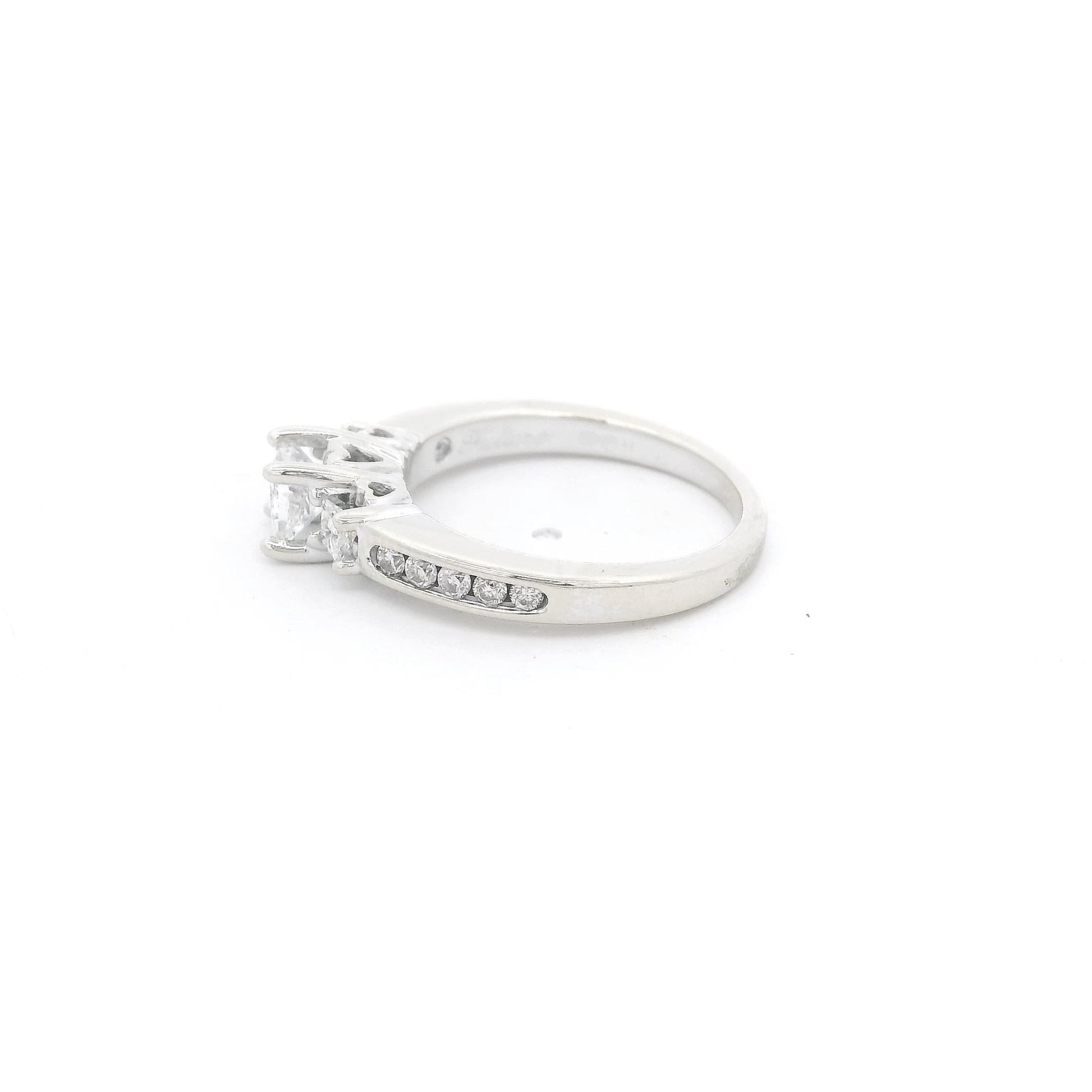 Triple Princess Cut Diamond Bridal Ring with Channel Set Diamonds & Diamonds Inside The Shank - Forever Rox Fine Jewelry