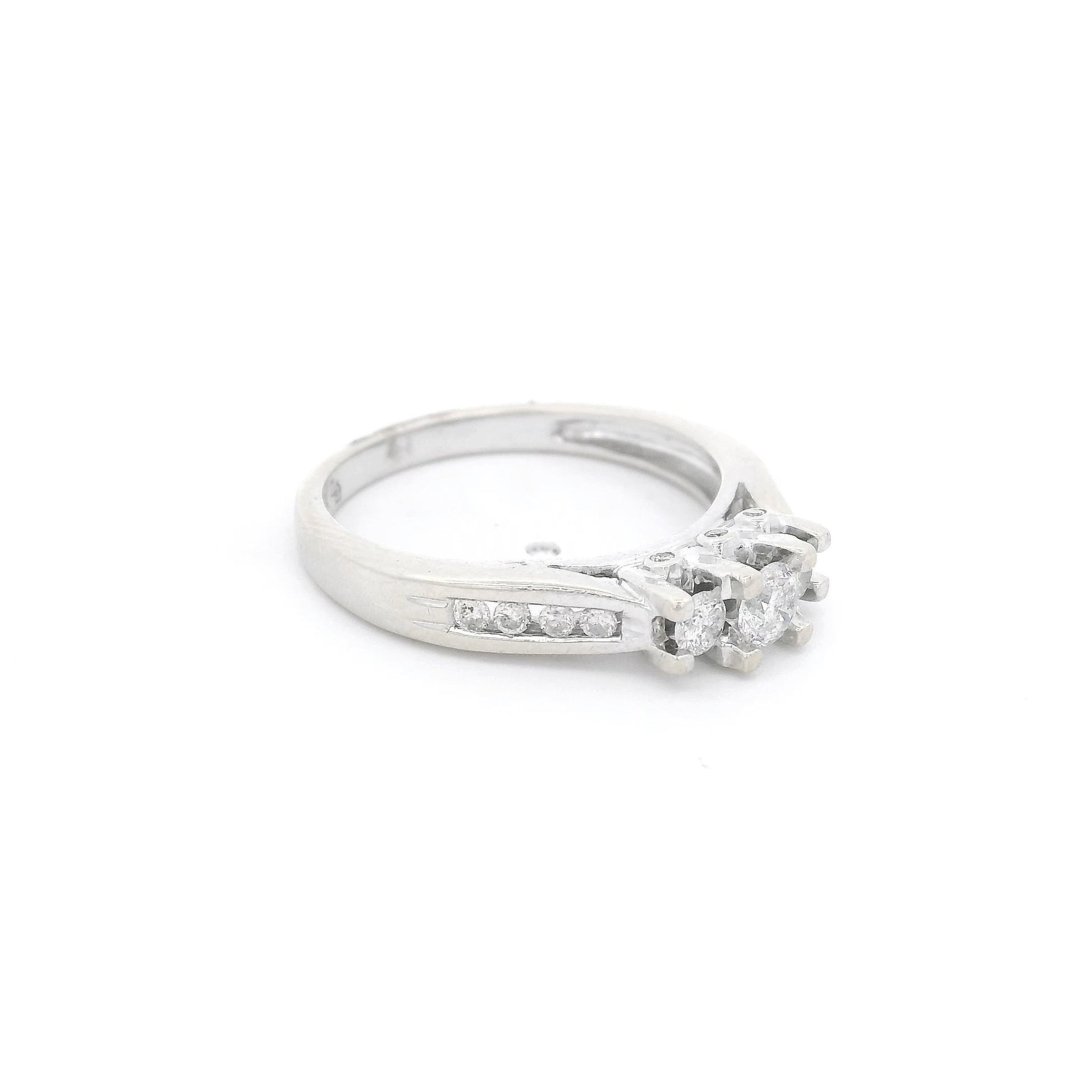 Triple Round Cut Diamond Bridal Ring with Channel Set Diamonds - Forever Rox Fine Jewelry