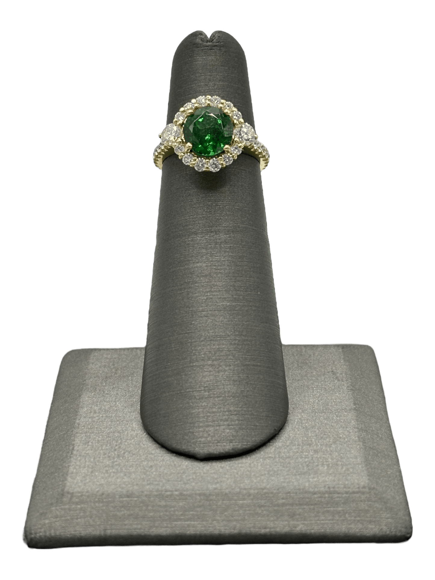 Tsavorite Ring With Diamond Halo & Diamond Eternity Shank - Forever Rox