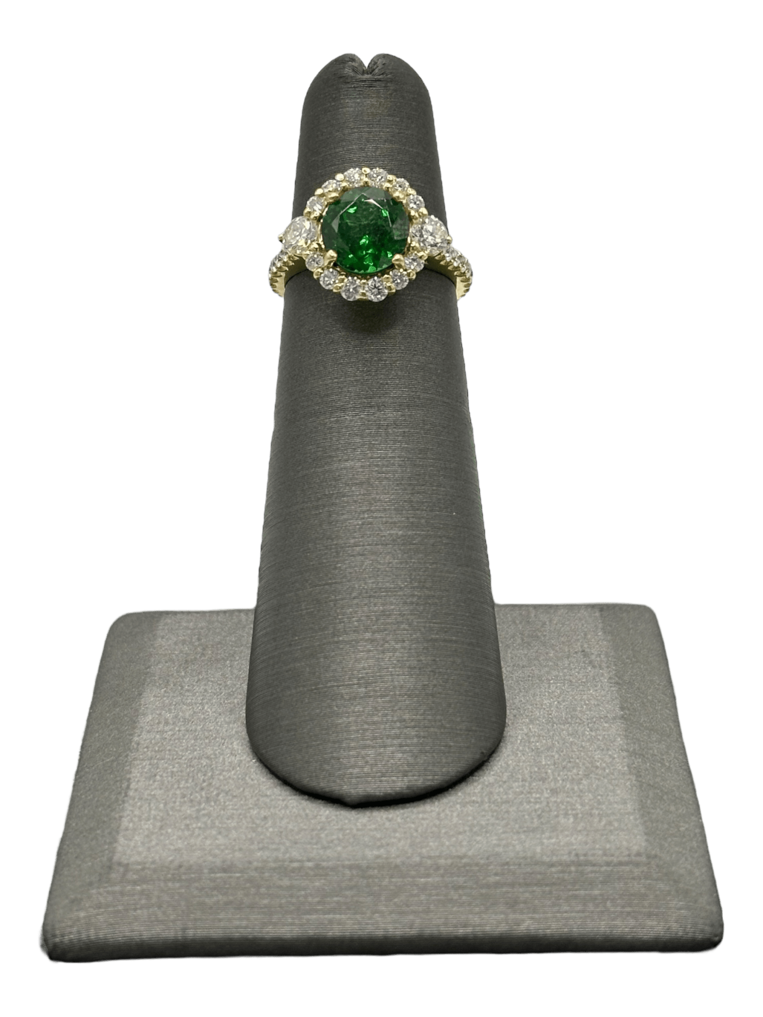 Tsavorite Ring With Diamond Halo & Diamond Eternity Shank - Forever Rox