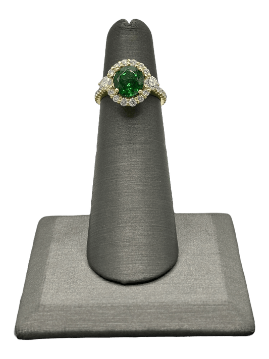 Tsavorite Ring With Diamond Halo & Diamond Eternity Shank - Forever Rox