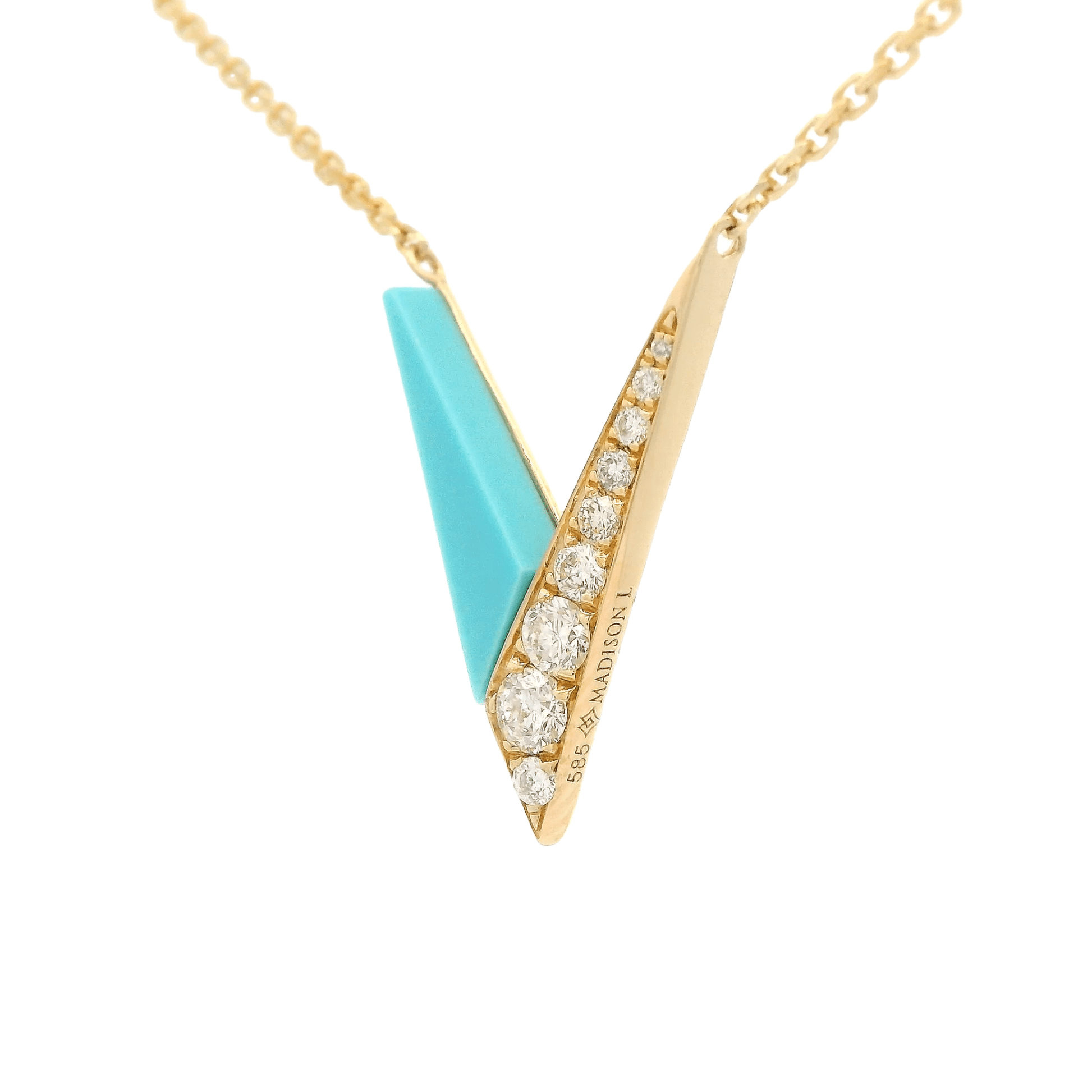 Turquoise & Diamond V Shaped Pendant - Forever Rox