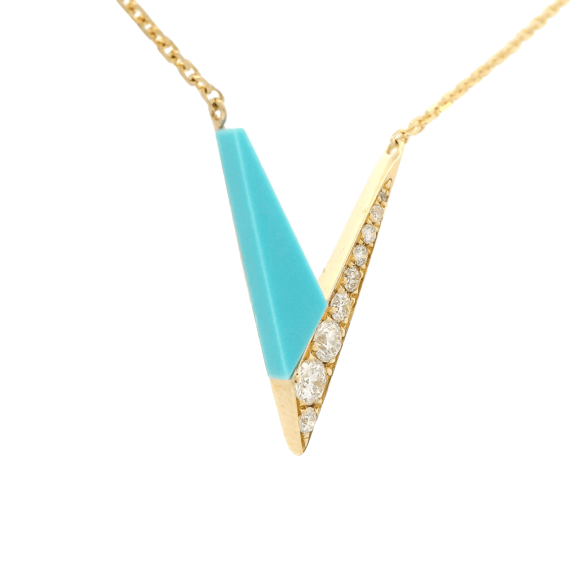 Turquoise & Diamond V Shaped Pendant - Forever Rox