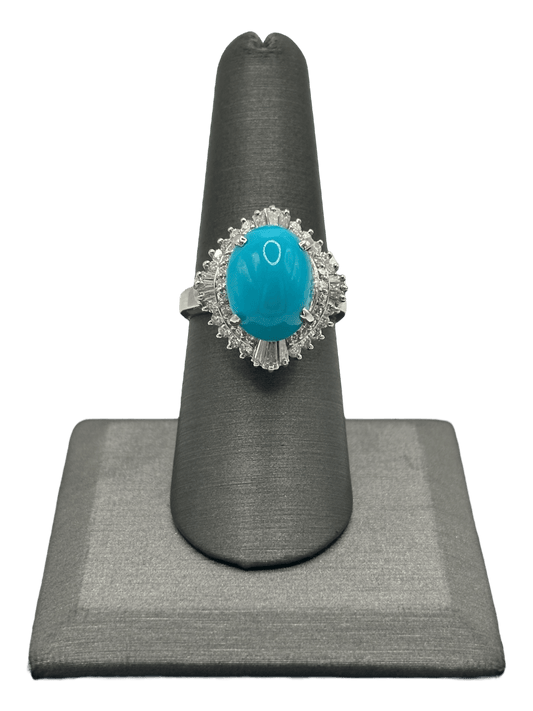 Turquoise Ring With Tapered Baguettes & Round Cut Diamonds - Forever Rox