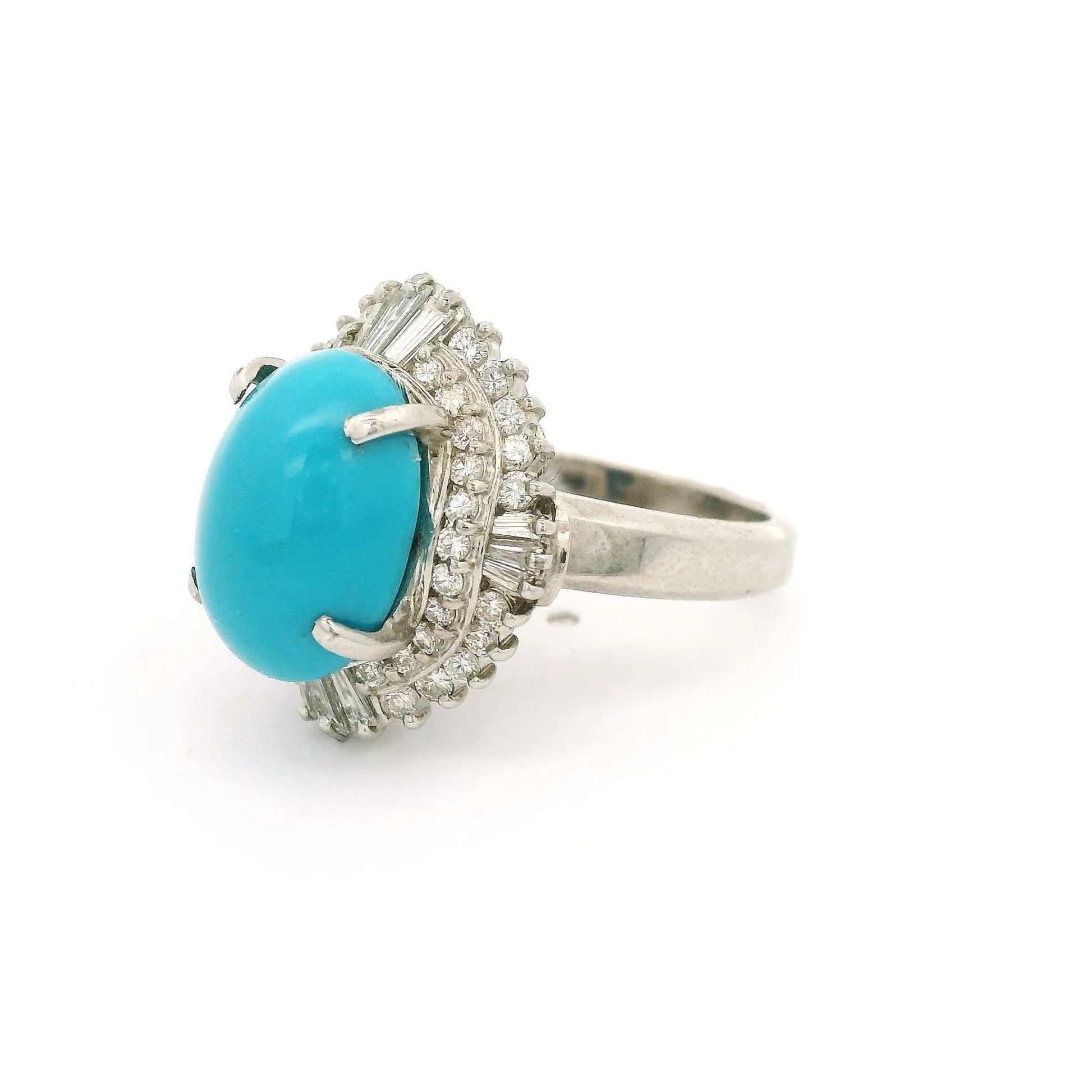 Turquoise Ring With Tapered Baguettes & Round Cut Diamonds - Forever Rox Fine Jewelry