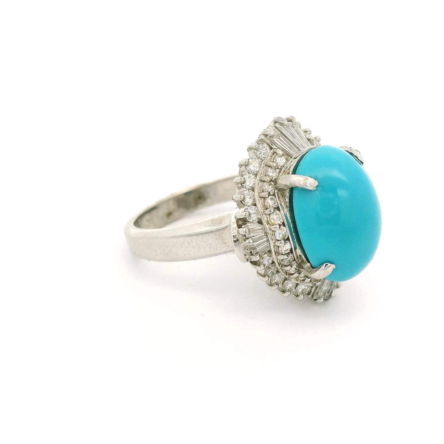 Turquoise Ring With Tapered Baguettes & Round Cut Diamonds - Forever Rox Fine Jewelry