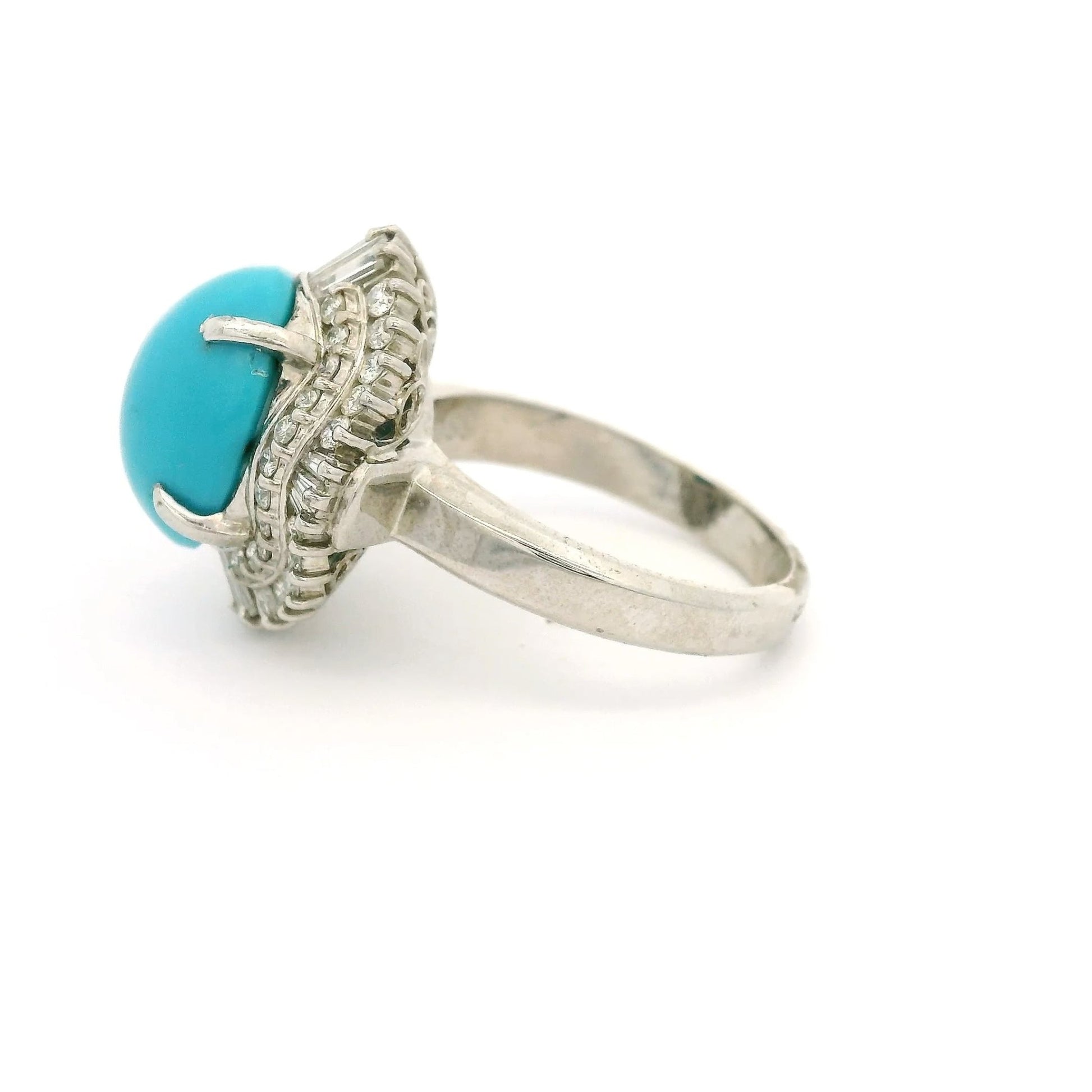 Turquoise Ring With Tapered Baguettes & Round Cut Diamonds - Forever Rox Fine Jewelry