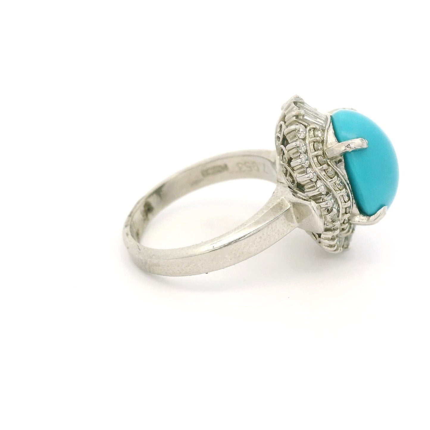 Turquoise Ring With Tapered Baguettes & Round Cut Diamonds - Forever Rox Fine Jewelry