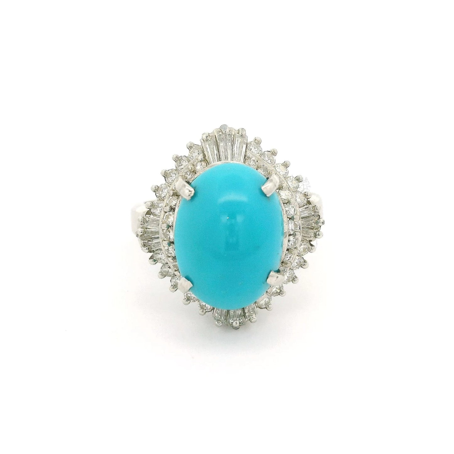 Turquoise Ring With Tapered Baguettes & Round Cut Diamonds - Forever Rox Fine Jewelry