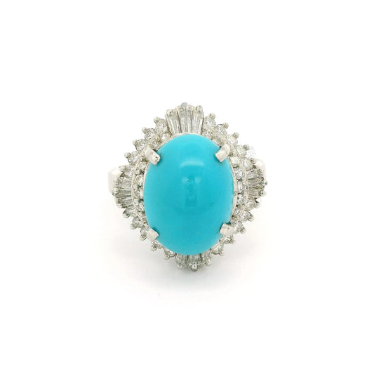 Turquoise Ring With Tapered Baguettes & Round Cut Diamonds - Forever Rox Fine Jewelry