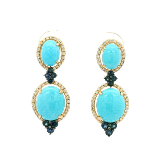Turquoise, Sapphire and Diamond Dangles - Forever Rox