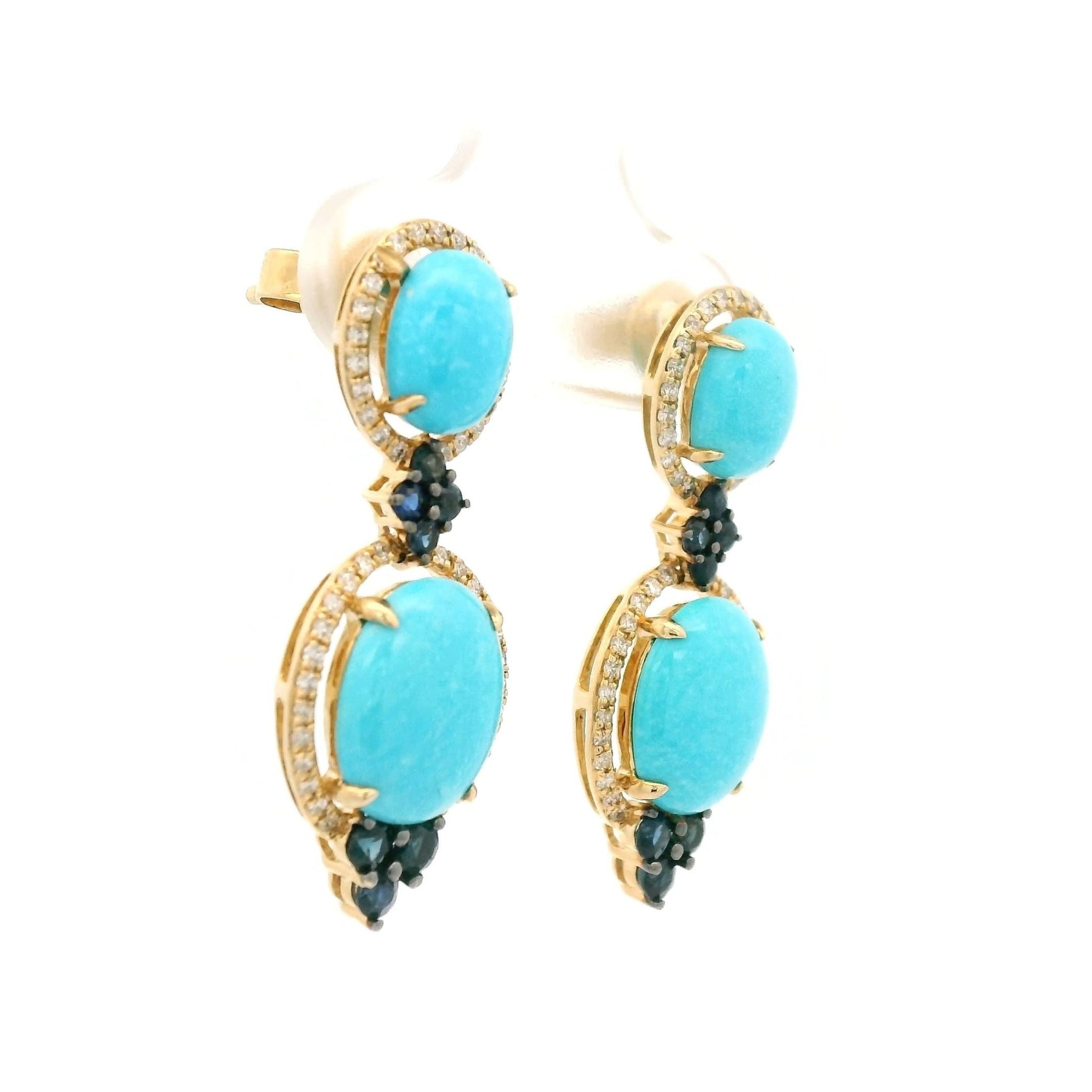 Turquoise, Sapphire and Diamond Dangles - Forever Rox