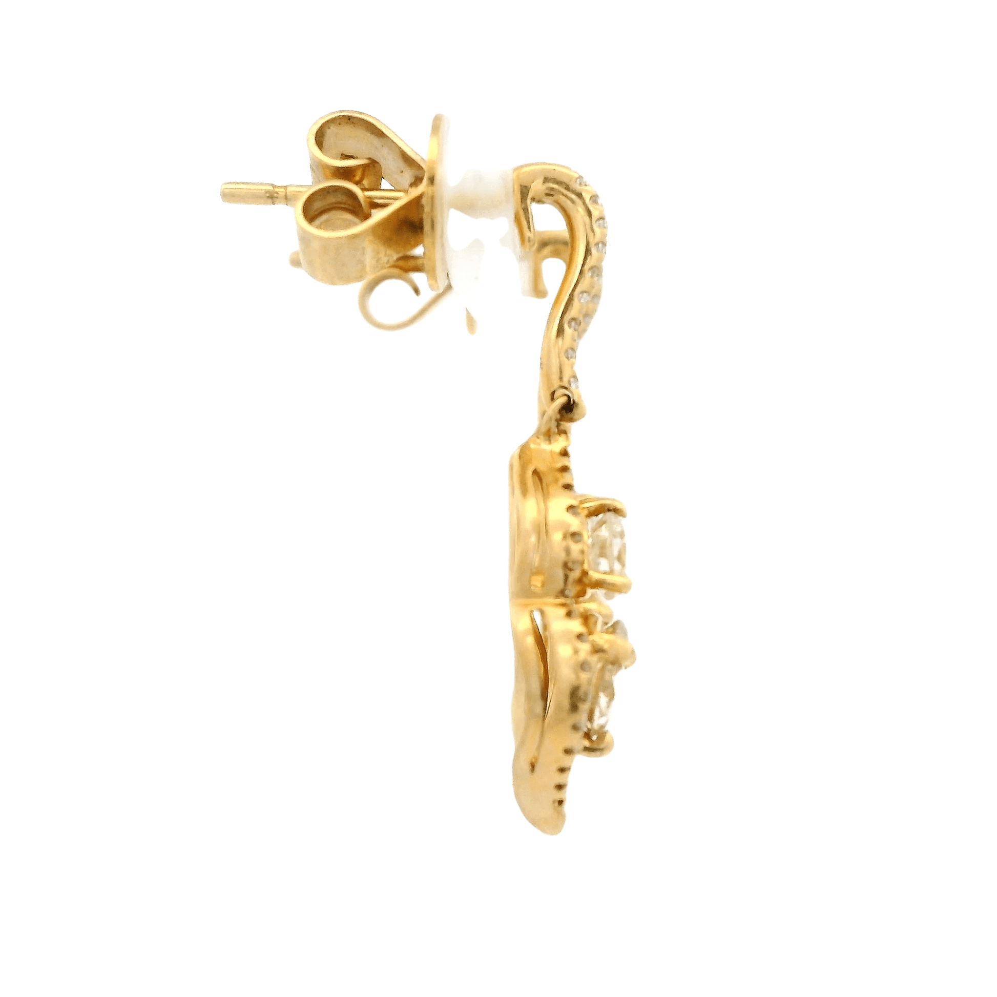 Two Round Cut Diamond Dangle Studs With Diamond Halo & Diamond Bar - Forever Rox