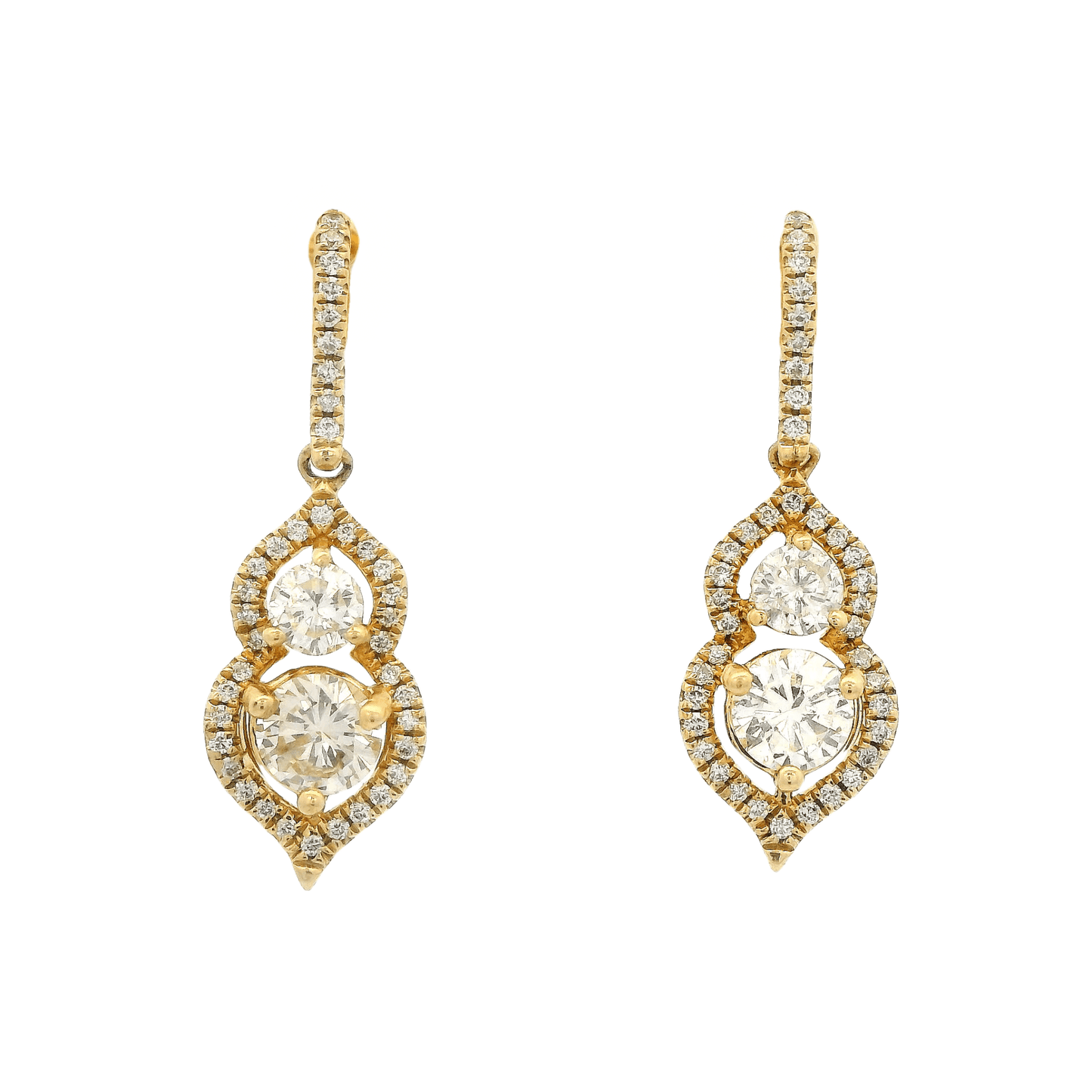 Two Round Cut Diamond Dangle Studs With Diamond Halo & Diamond Bar - Forever Rox