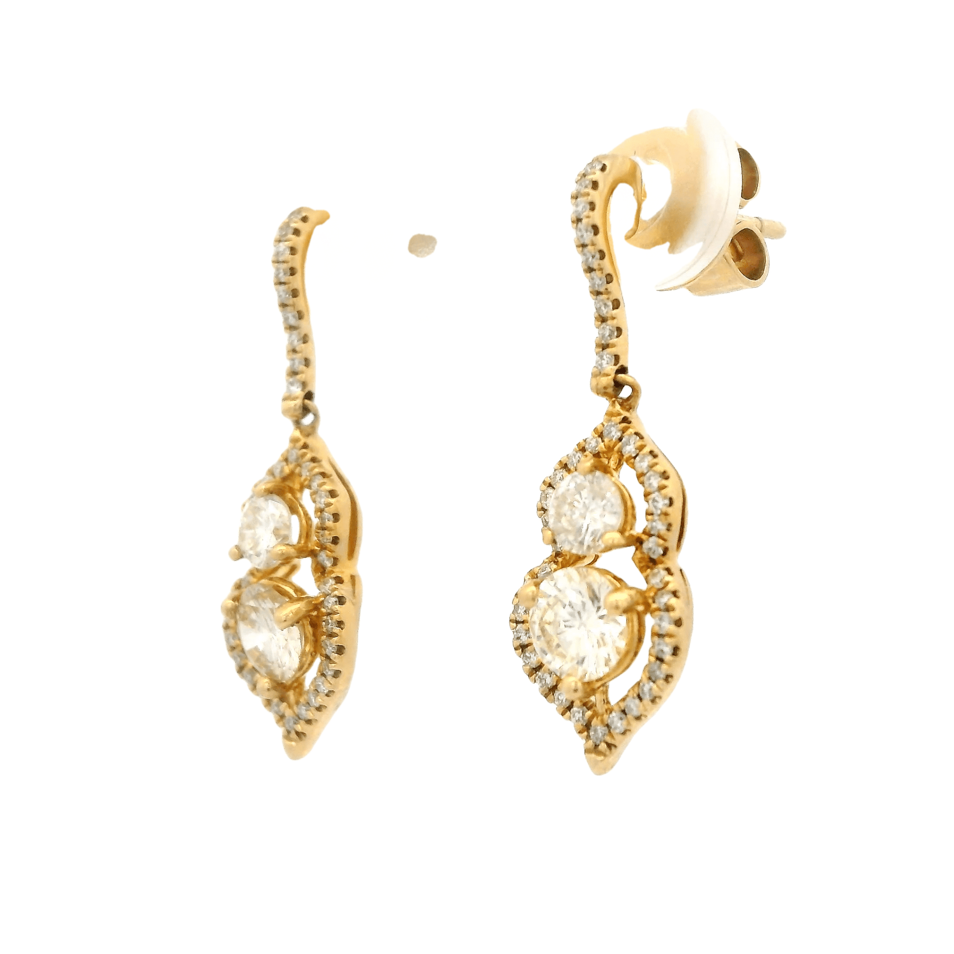 Two Round Cut Diamond Dangle Studs With Diamond Halo & Diamond Bar - Forever Rox